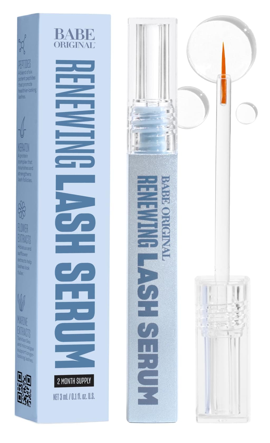 BABE ORIGINAL Renewing Lash Serum – Prostaglandin-Free, Peptide-Infused Gentle Lash Serum for Fuller, Longer-Looking Lashes, Lash Enhancing Treatment with Nourishing Botanicals, Vegan & Cruelty-Free
