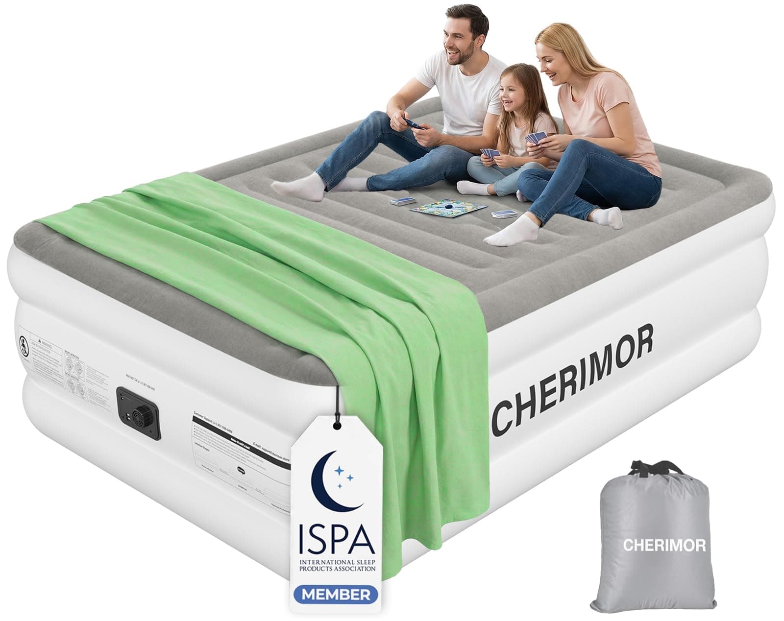 CHERIMOR Air Mattress Queen with Built in Pump, Anti-Sag Horizontal Beam