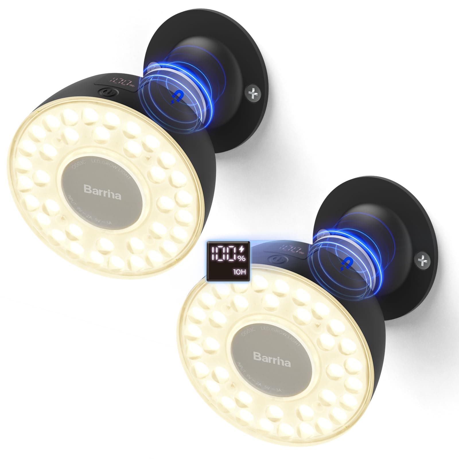 Barrina OG03C Rechargeable Puck Grow Light, 5200mAh, 4000K, 2 Packs, Black