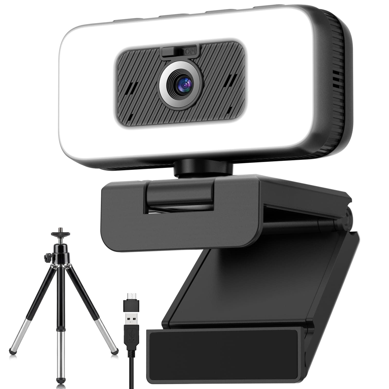 Webcam with Light, 2K HD Web Camera for Desktop Computer PC