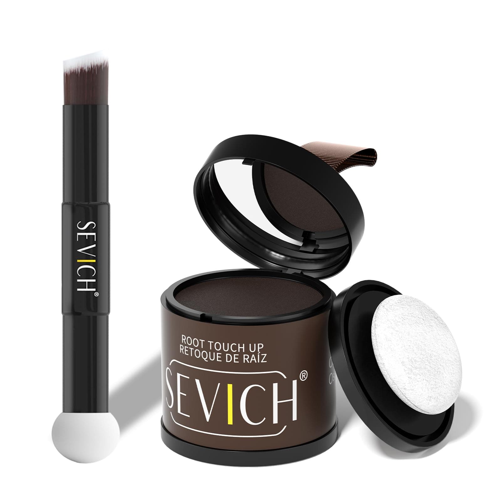Sevich Hairline Powder 10g with Brush, Instantly Conceals Hair Loss & Thinning & Gray, 48H Waterproof Root Touch Up Powder, Natural Hair Shadow Toppers for Women & Men, 1 Box = 2.5 Boxes,Dark Brown