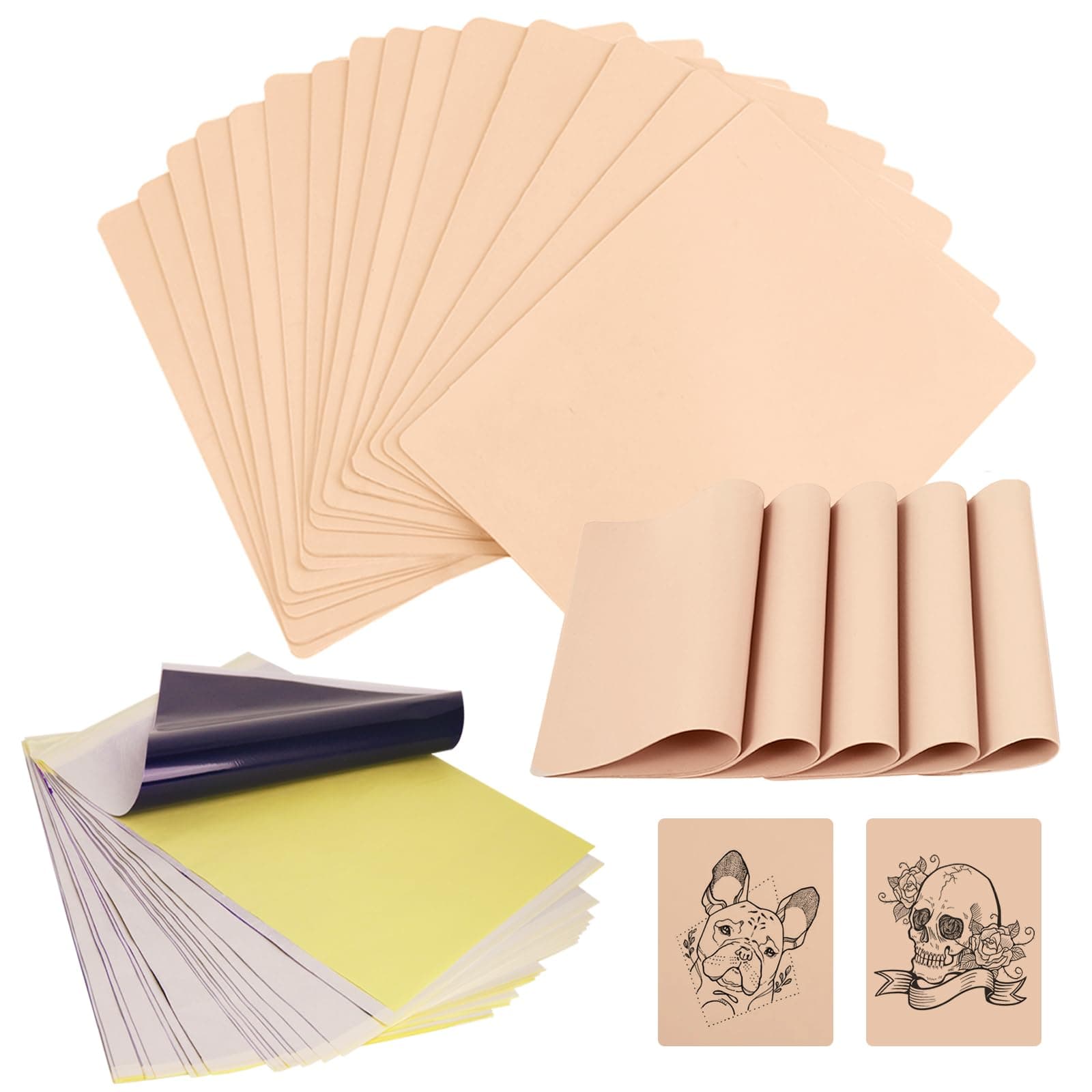 WZPB Tattoo Skin and Transfer Paper 40Pcs - 20Pcs Fake Skin Tattoo Practice Skin and 20Pcs Stencil Paper Kit for Beginners and Experienced Artists