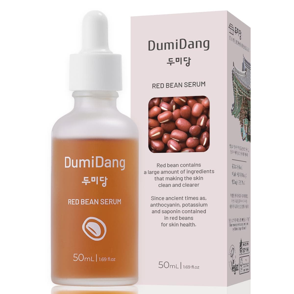 Dumidang Red Bean Serum, 1.69 fl. oz, Korean traditional Vegan Skincare Formula, Anti-Aging & Blemish Treatment Made with Fermented Red Bean Extract and Rice Bran & Kelp Extracts