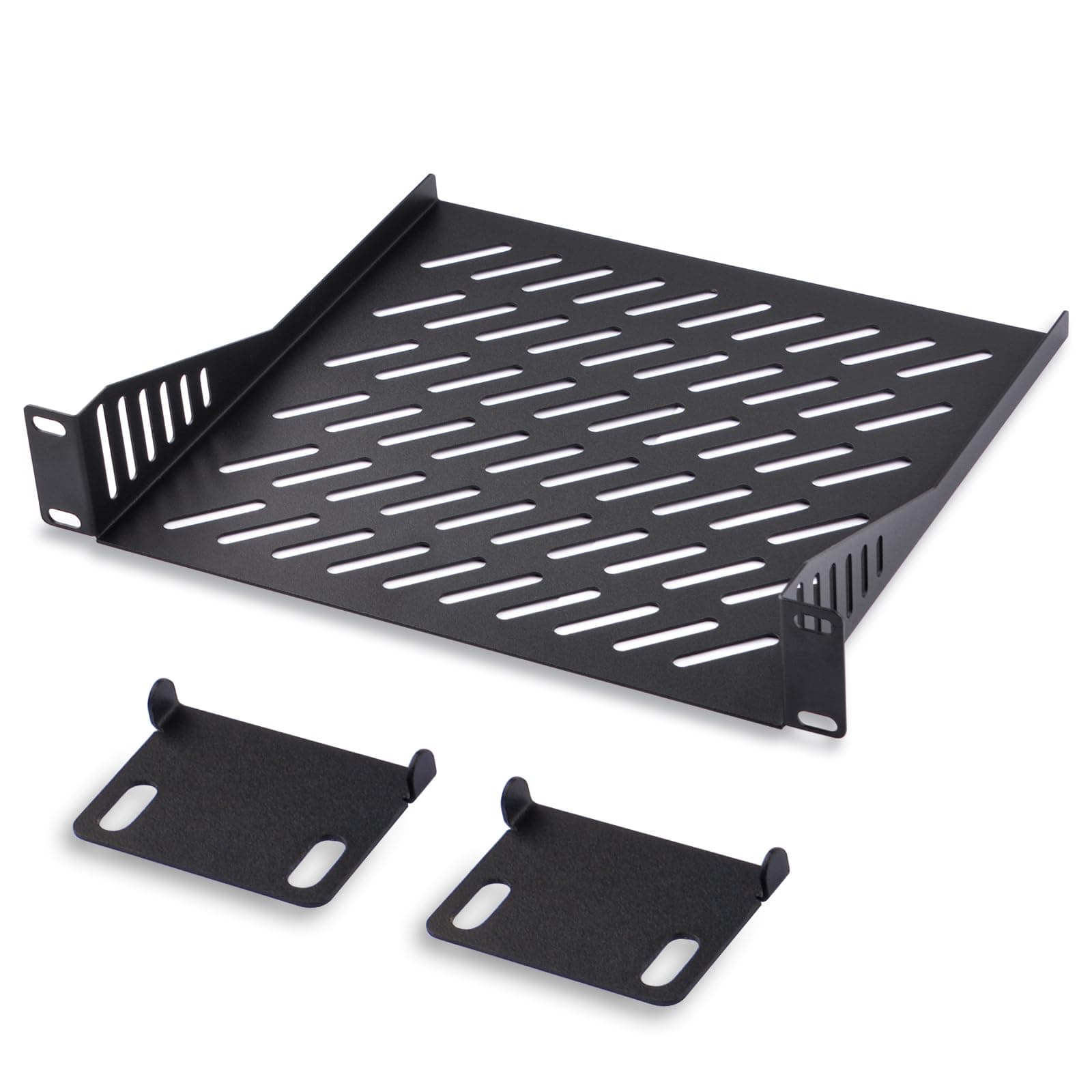 GeeekPi RackMate Accessories Rackラック シェル 10 インチ 1U/0.5U サーバー ラック シェルフ、通気性の良い棚、カンチレバー マウント、壁掛けラック、ユニバーサル デバイス、ネットワーク キャビネット シェルフ、コンピューター ケース マウント トレイ (Black, 1U)
