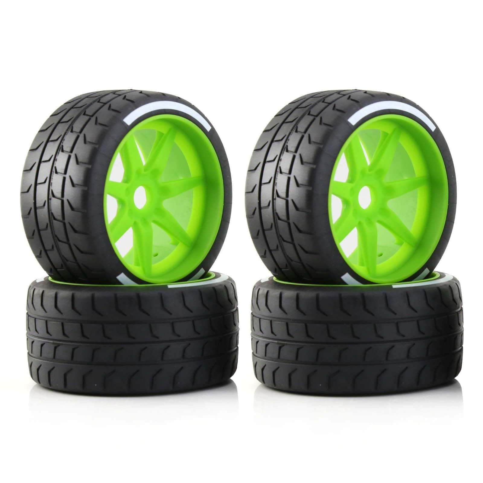 1/7 Scale RC Tires and Plastic Wheels Set, 17mm Hex Wheel Upgrade Parts for 1:7 ARRMA Felony FSR RC Model Car Truck (4PCS 108mm, Green)