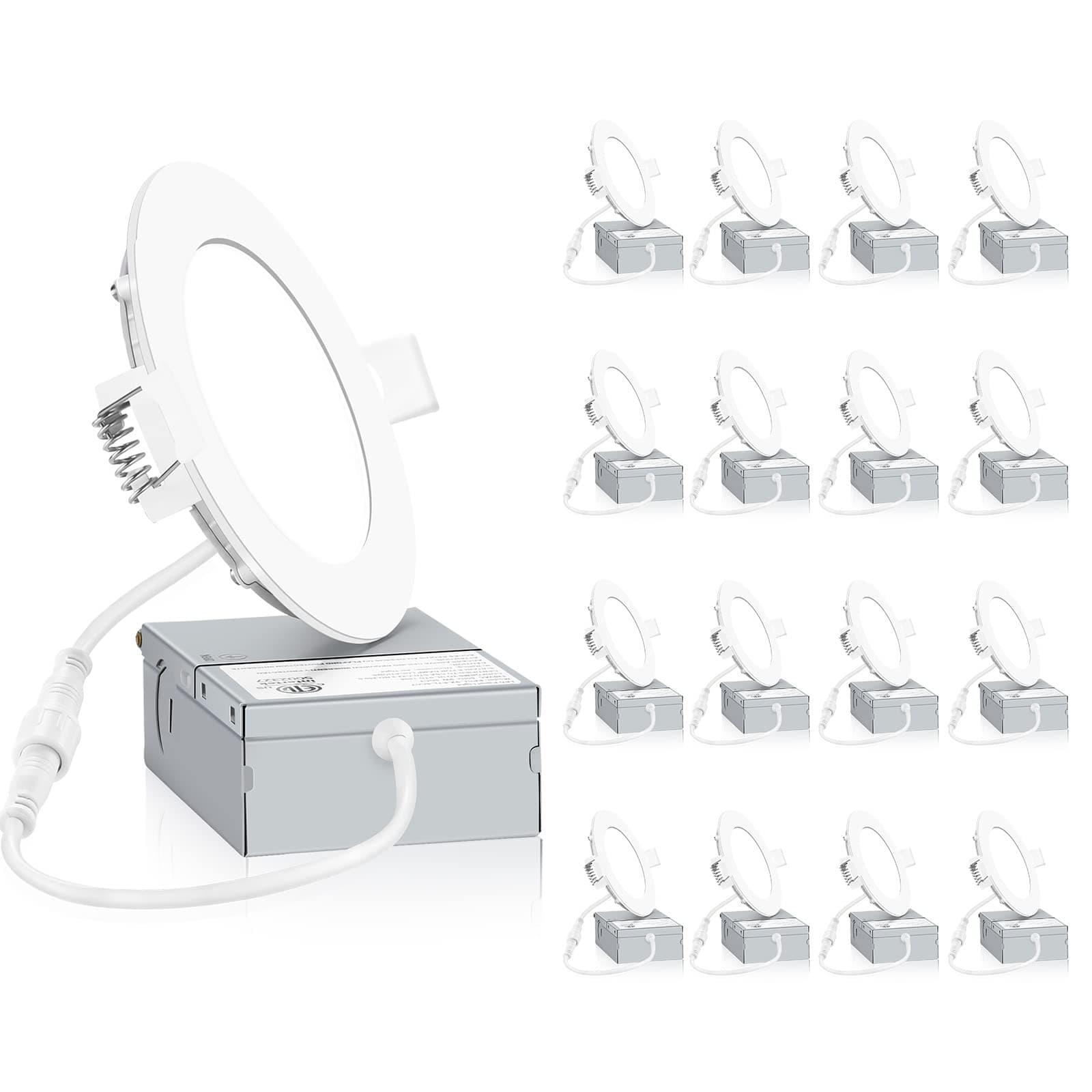 INCARLED 4Inch 16Pack 6000K LED Recessed Pot Light with Junction Box 9W