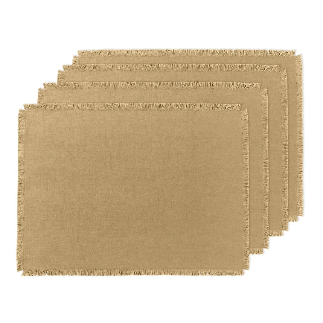 Solino Home Fringe Linen Placemats Set of 4-14 x 19 Inch Placemats Kelp - 100% Pure Linen Table Mats for Spring, Summer, Mothers Day - Handcrafted and Machine Washable