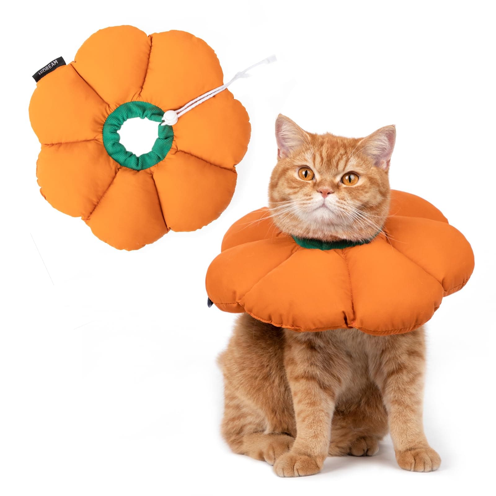 Cat Cone Collar,Cute Waterproof Cat Recovery Collar,Anti-Bite Lick Wound Healing Safety Elizabethan e Collar for Cats,Orange Pumpkin Cat Halloween Costume