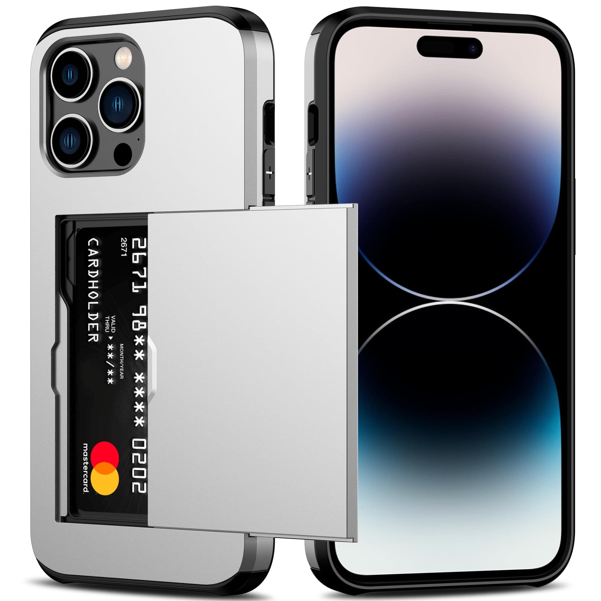Nvollnoe for iPhone 14 Pro Max Case with Card Holder Silver