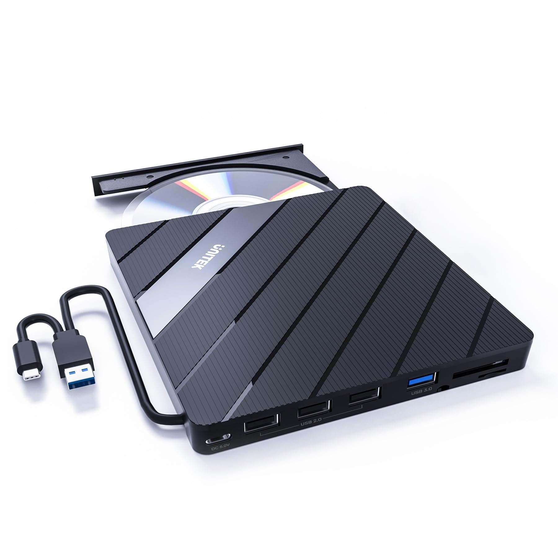 Unitek External DVD Driver USB C Portable CD/DVD +/-RW Drive/DVD Player with SD Card Reader USB 3.0 Hub USB C Power Port CD ROM Burner Compatible with Laptop Desktop PC Mac Windows 11/10/8/7 Linux OS