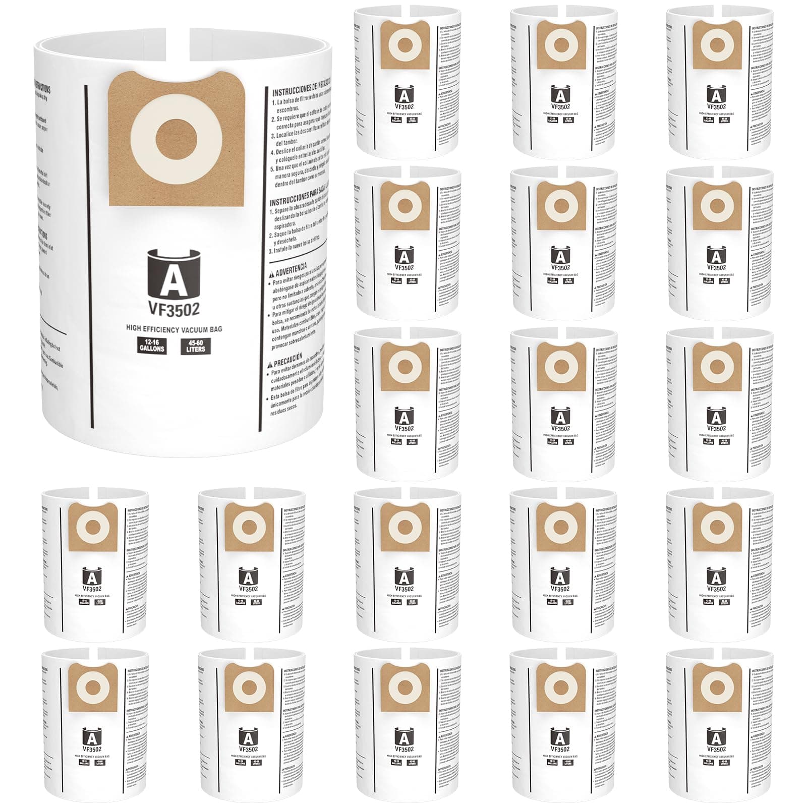 20 Pack 23743 VF3502 Vacuum Bags Compatible with Ridgid 12 to 16 Gallon Wet Dry Vacuums, High Efficiency Replacement Filter Bags for Model WD1950 WD1956 WD1850 WD1851 RV2400HF WD1450 WD1680 WD1270