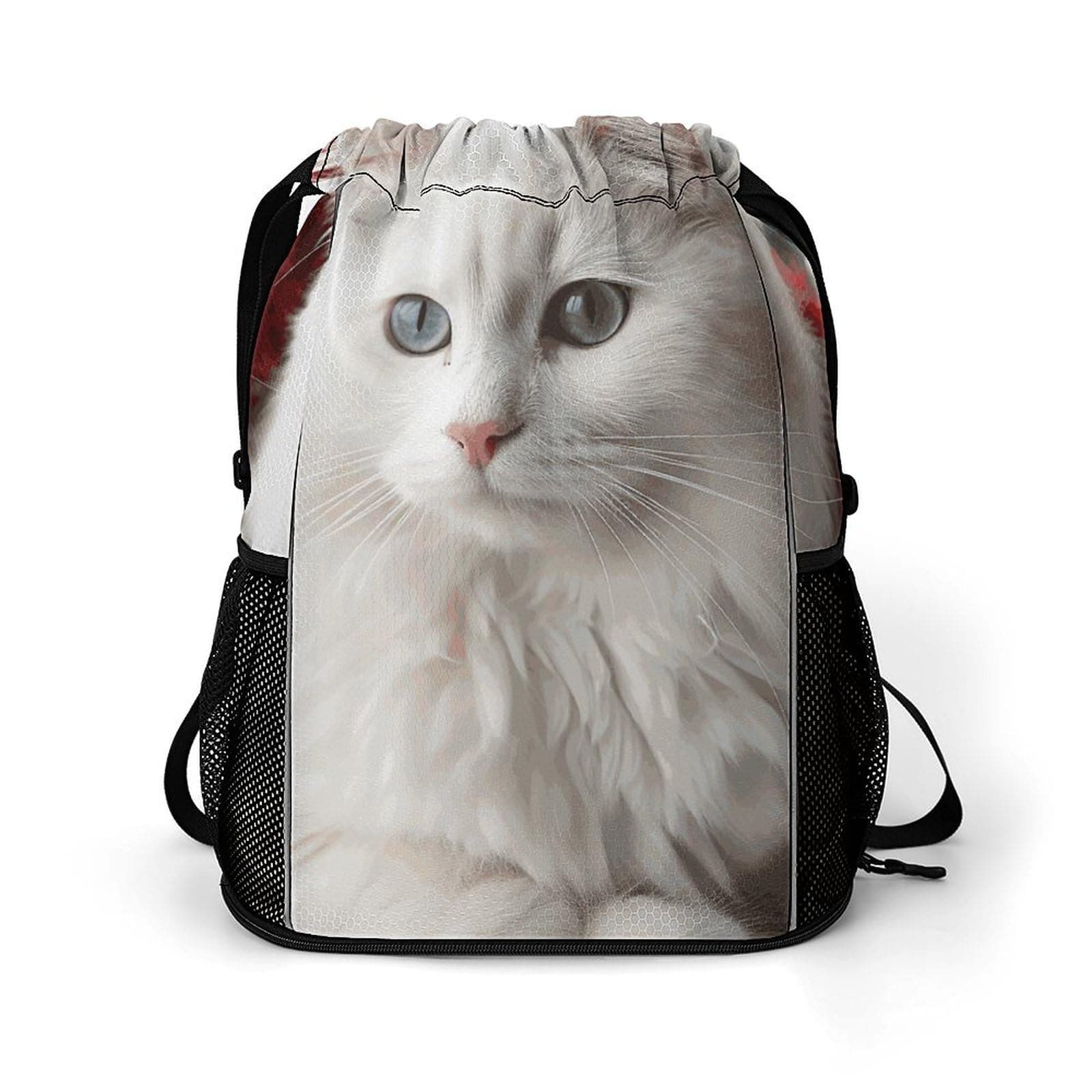 BWQSKL Sports Drawstring Backpack Cute White Cat Lightweight Backpack Dry And Wet Separation Large Capacity