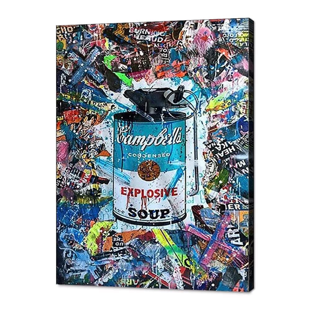 MAMAGO Canvas Wall Art Pictures Banksy Graffiti Painting Modern Campbell's Condensed Soup Posters Abstract Street Pop Art Prints Artwork Home Decor for Living Room Framed Ready to Hang - 18" Wx24 H