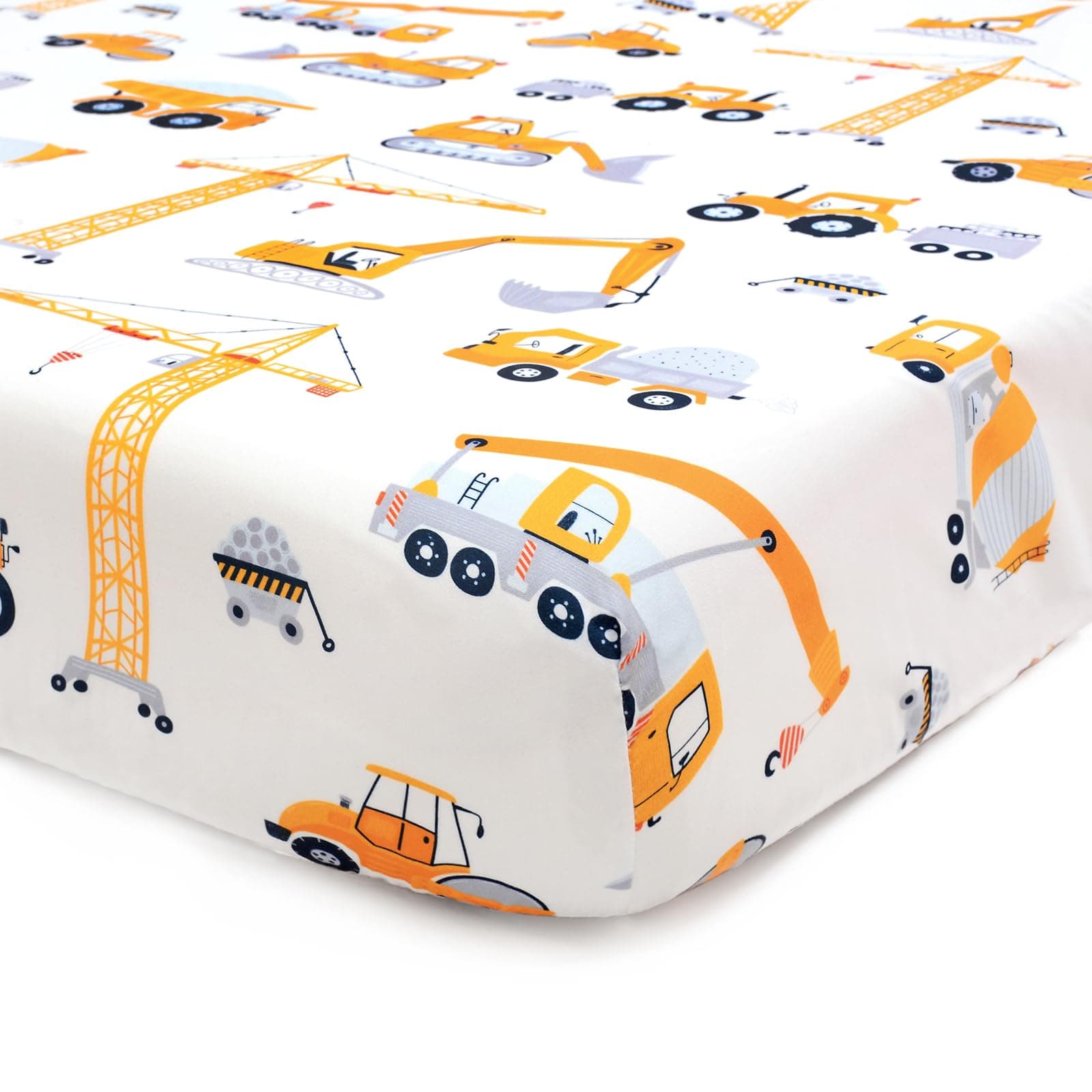 JISEN Baby Crib Sheets Soft Breathable Fitted Crib Sheets Baby Sheet for Standard Crib and Toddler Mattress Baby Bed Sheets for Crib for Boys Girls Neutral 52x28 Inch Construction Trucks