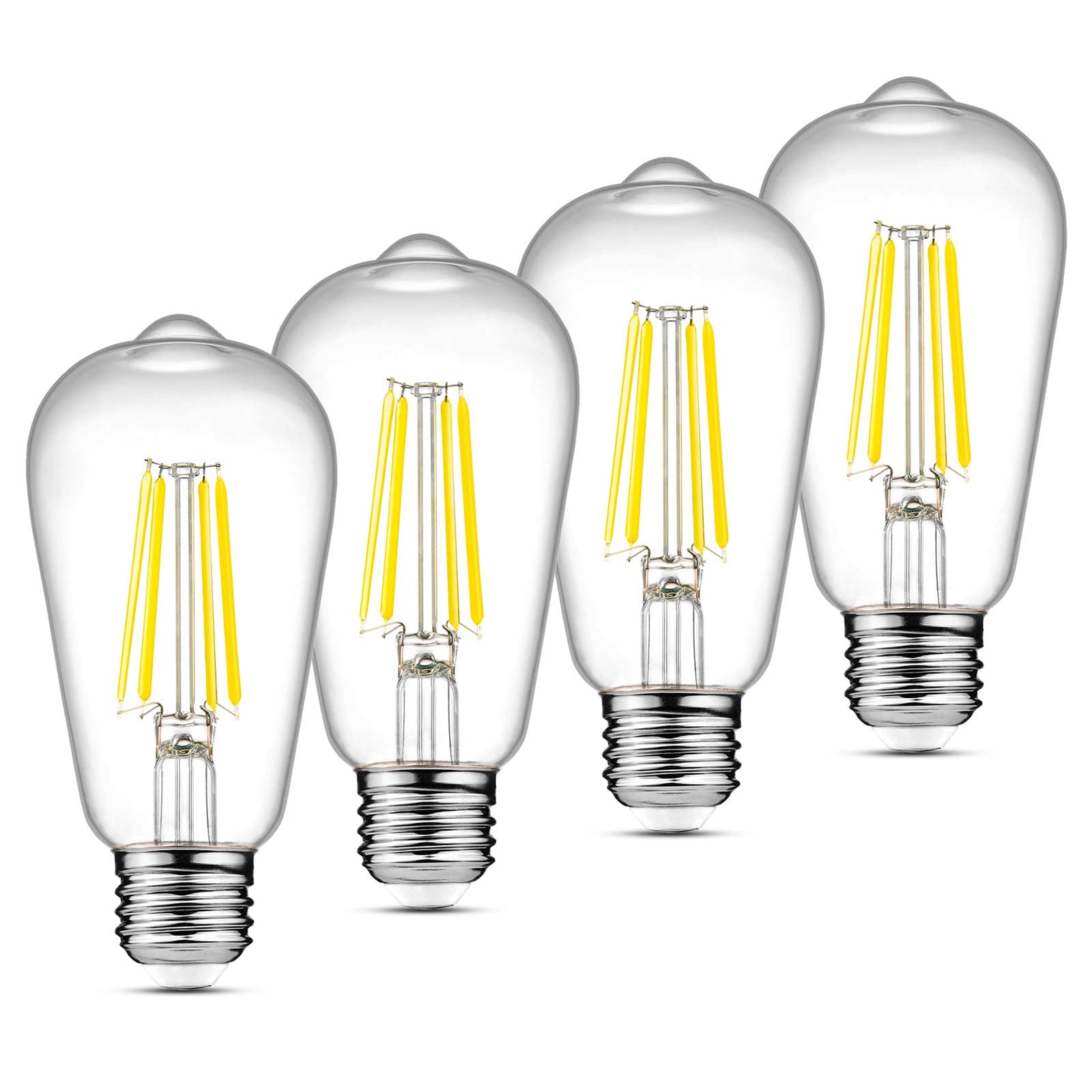 Ascher LED Edison Bulbs 6W, Equivalent 60W, High Brightness Cool White 4000K, 700 Lumens, ST58 Vintage LED Filament Bulbs with 80+ CRI, E26 Base, Non-Dimmable, Clear Glass, 4 Packs