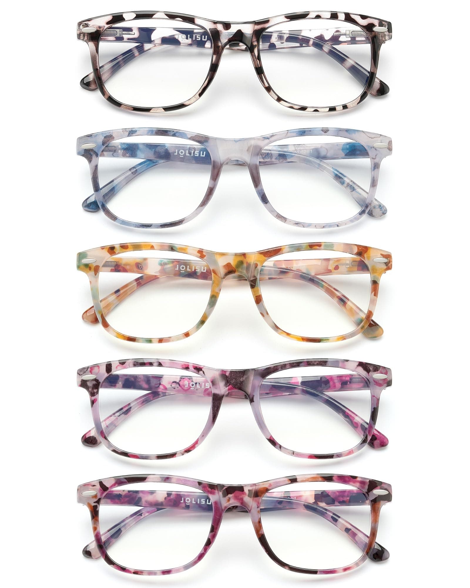 JOLISU 5 Pack Reading Glasses For Women - Stylish Blue Light Blocking Readers -Womens Men Spring Hinge Eyeglasses (2.25)