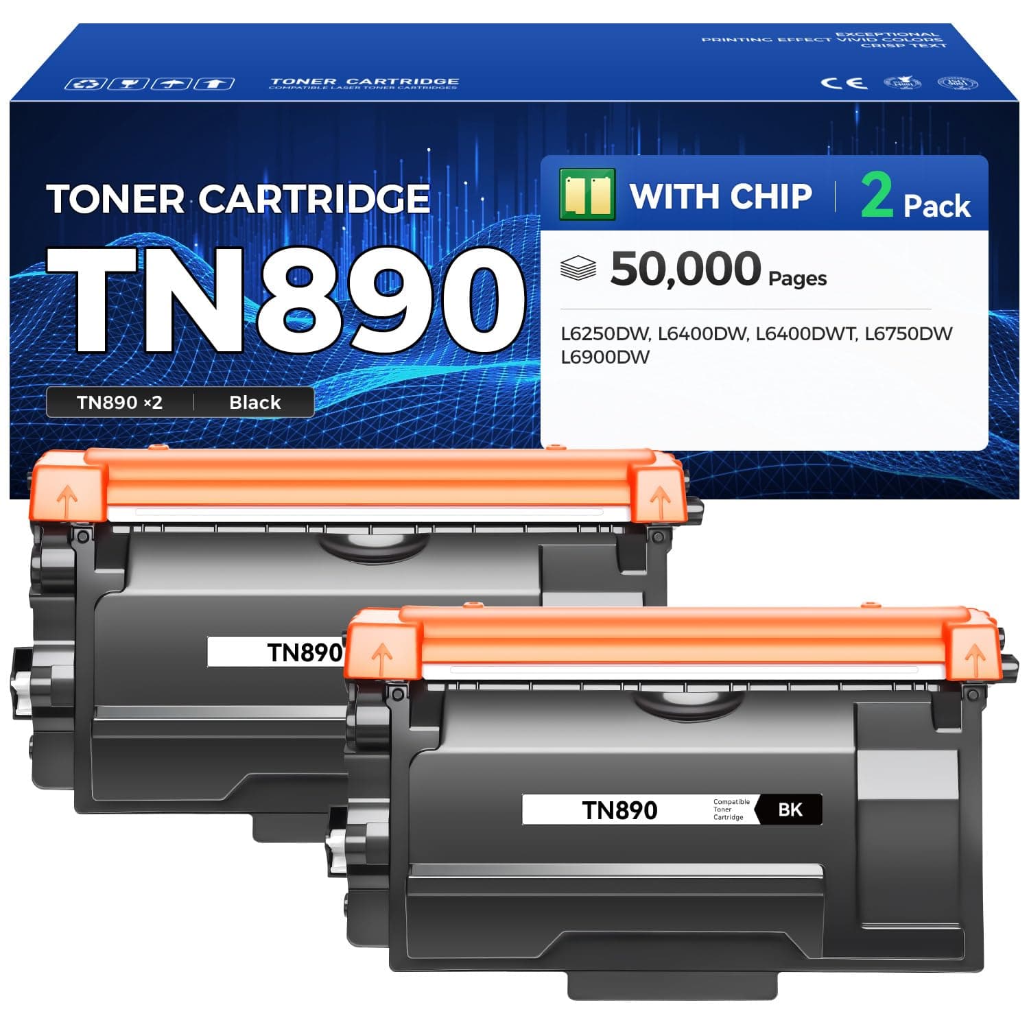 caink TN890 Toner Cartridge Ultra High Yield Black 2-Pack Replacement for Brother TN-850 TN880 TN-890 Compatible with HL-L6250DW HL-L6400DW HL-L6400DWT MFC-L6750DW MFC-L6900DW Printer Ink