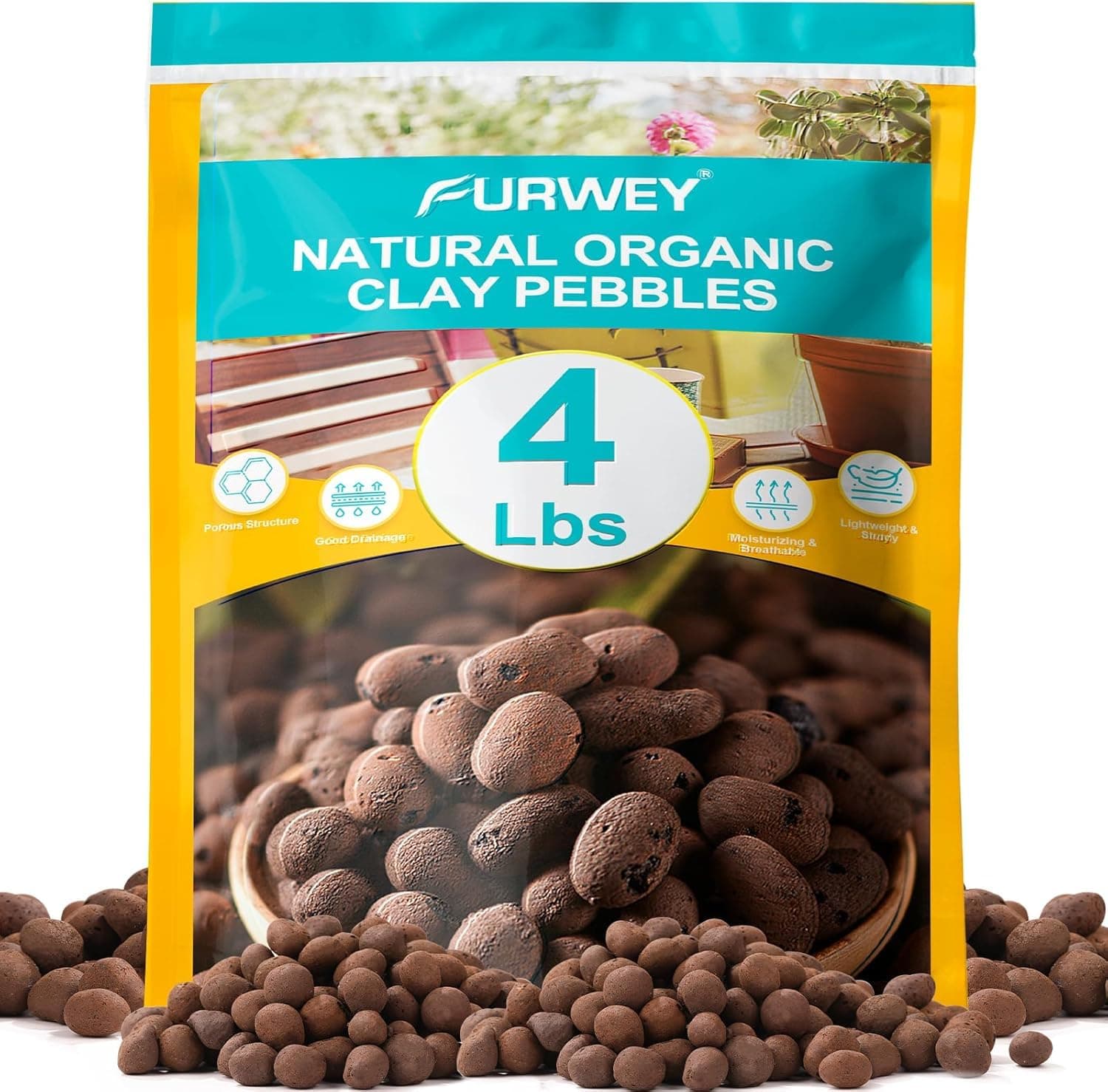 FURWEY 4 LBS Organic Clay Pebbles 4mm-16mm Leca for Plants 100% Natural Hydroton Clay Pebbles for Hydroponic Growing Gardening Orchids Drainage Decoration Aquaponics