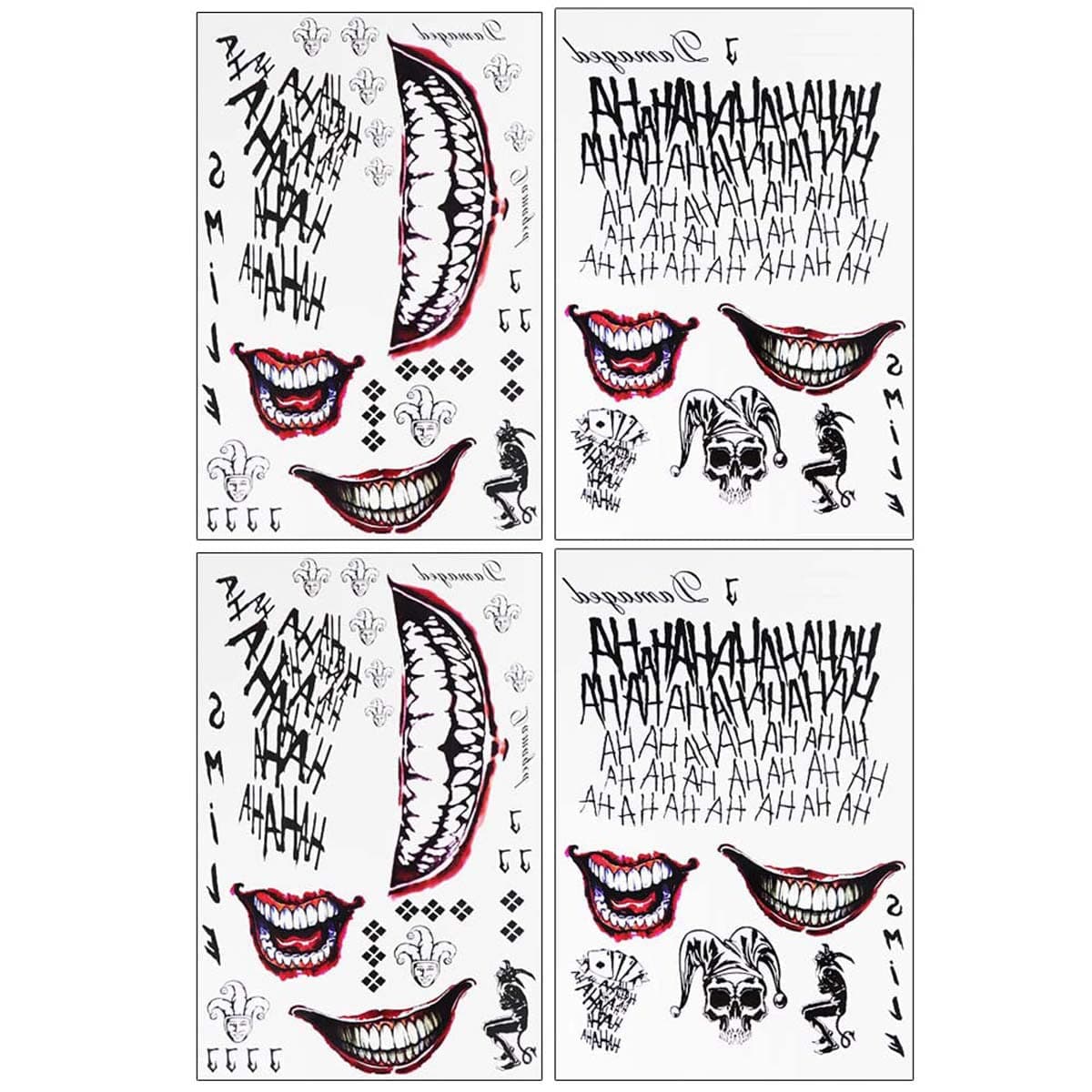 4 Sheets The Joker Temporary Tattoos from Suicide Squad,Tattoo Sticker Perfect for Halloween,Cosplay, Costumes and Party Accessories