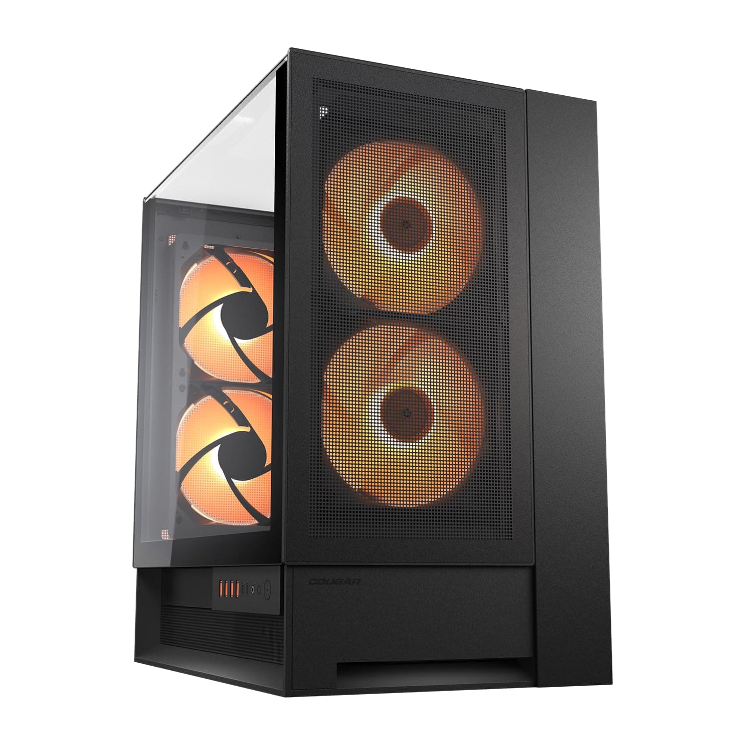 COUGAR OmnyX Mid-Tower ATX Symmetrical Panoramic PC Case – Maximum Airflow – 4X Preinstalled 160mm Fans – Reverse Connector Motherboard – Zero-Visibility Cable – Black/White (Black)