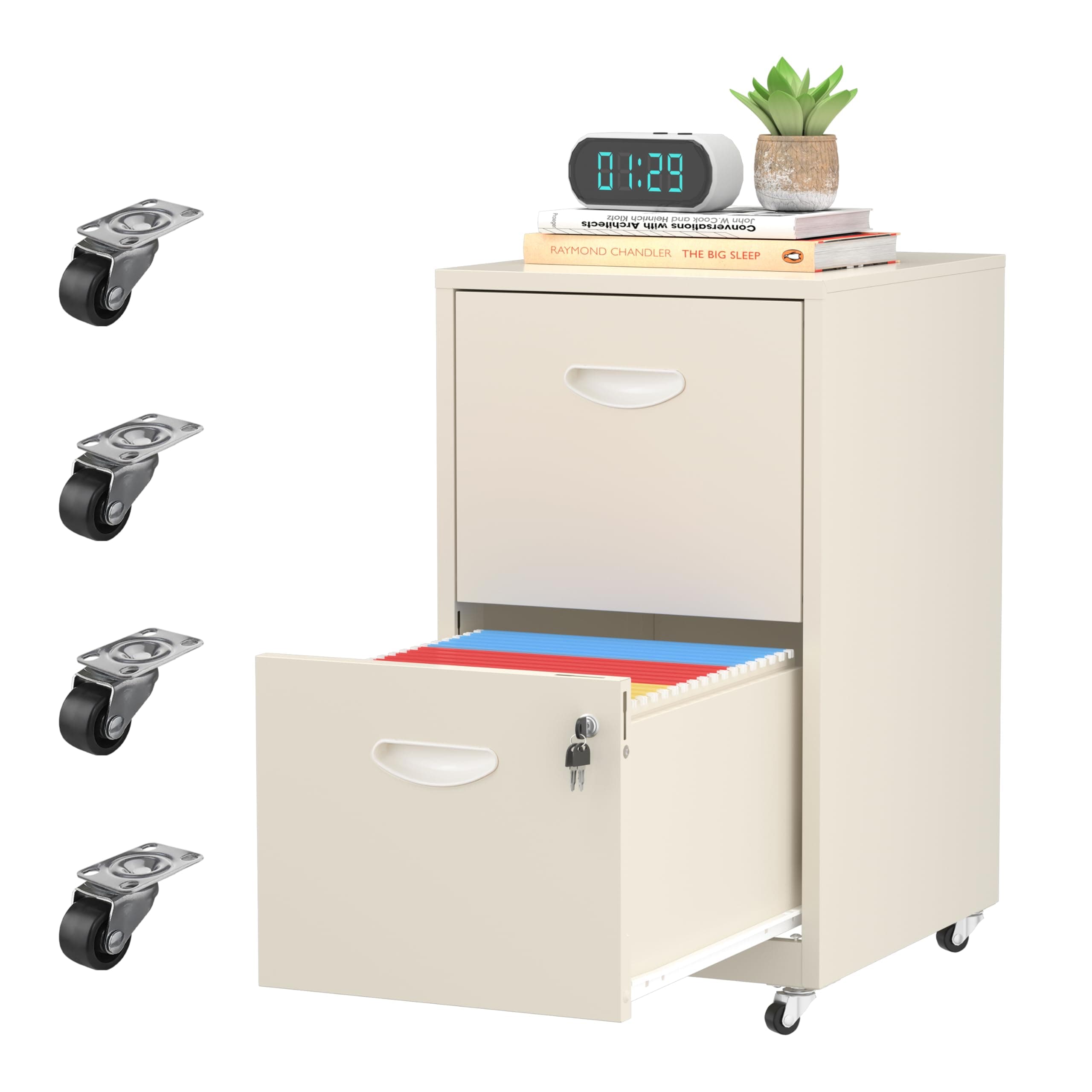 TIMELESS PIECES 2 Drawer File Cabinet on Wheels,Metal Filing Cabinet,Home Office Mobile Under Desk with Lock ,Small Rolling Vertical File for Letter/A6,Assembly Required