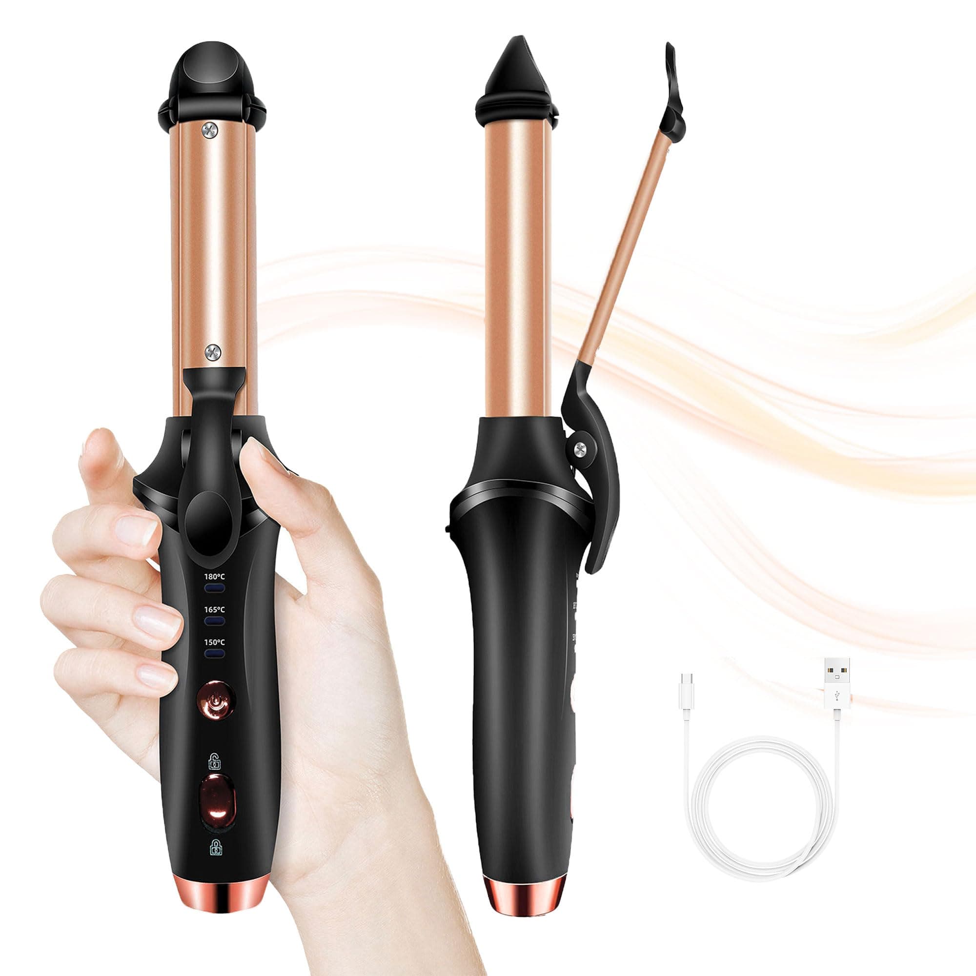 Cordless Curling Iron, Travel Curling Iron USB Rechargeable Ceramic Curling WandHair Curlers for Short Hair Straightener and Curler 2 in 1