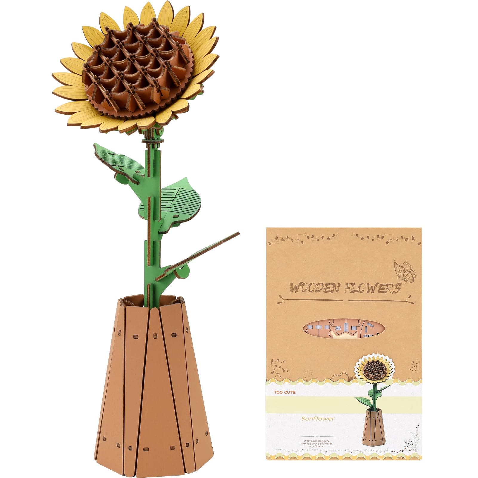 3D Wooden Sunflower Flower Puzzle,DIY Artifical Flower Building Set Craft Kit,Home Decor,Housewarming,Botanical Collection,Mother's Day/Birthday/Christmas Day Gift for Mom and Women