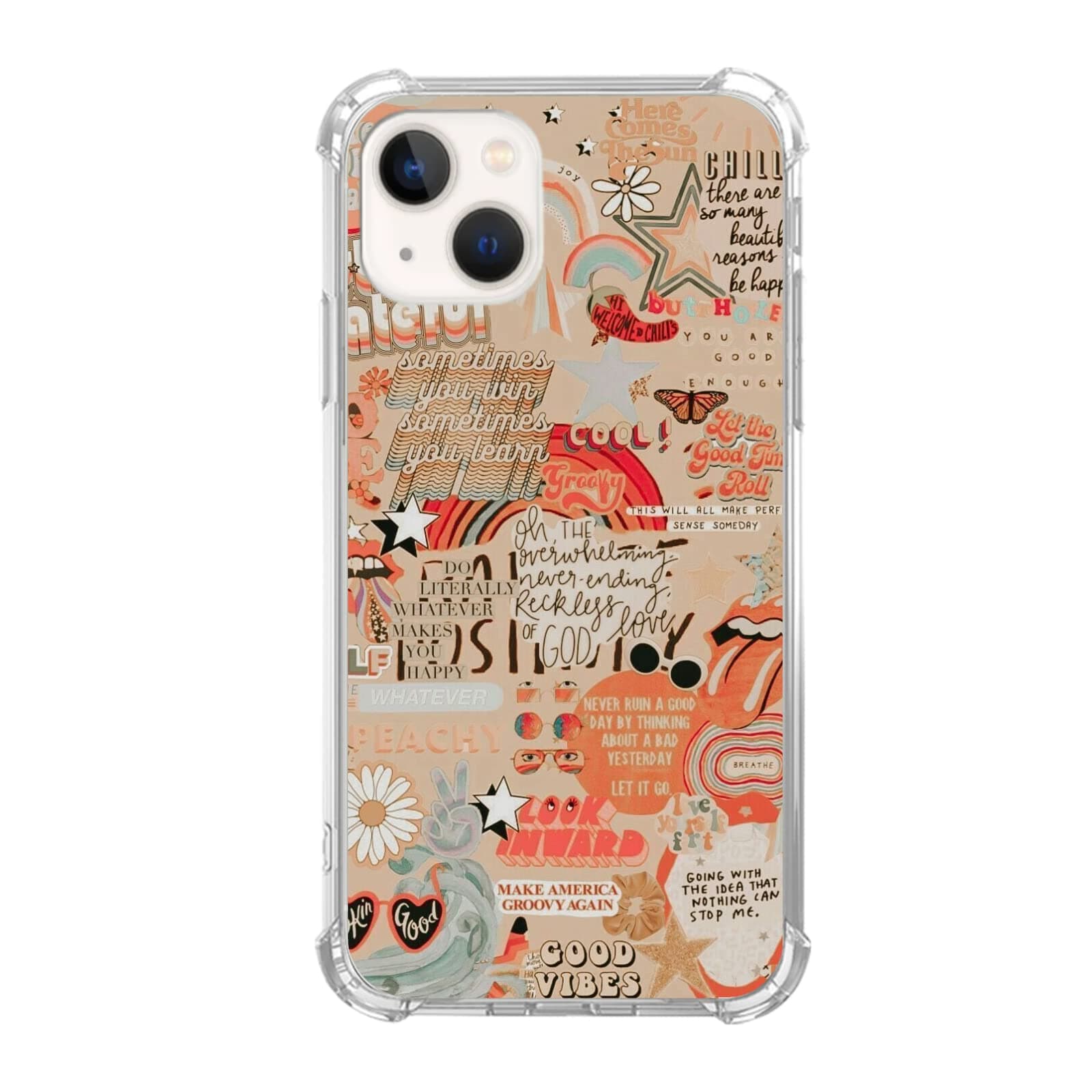 Mofreore Vintage Vibe Orange Aesthetic Collage Case Compatible with iPhone 14, Cute Retro Aesthetic Good Vibes Case for iPhone 14, Unique Trendy TPU Bumper Protective Cover Case