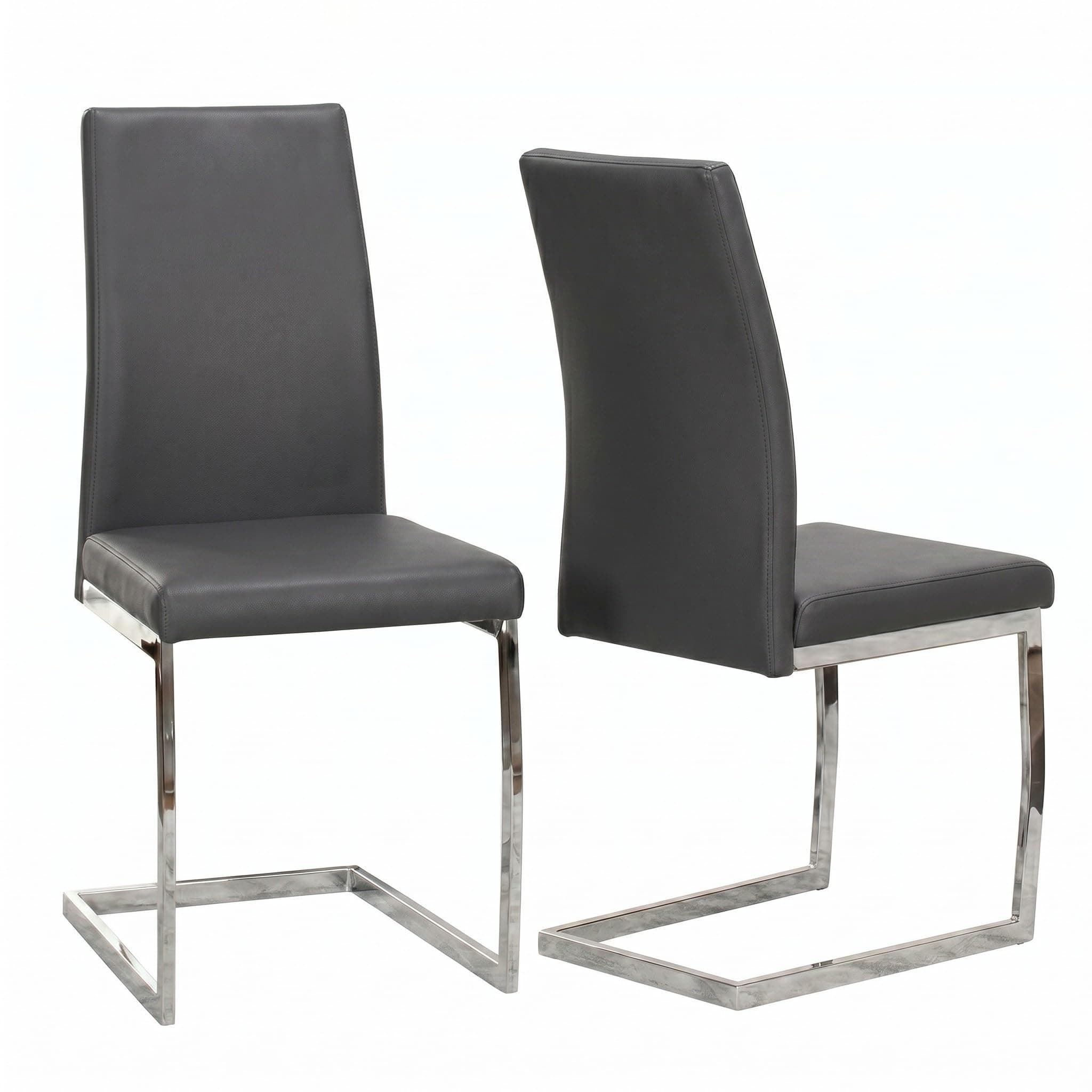 Sunset Trading Sela Upholstered Breuer Dining Chairs | S-Shaped Chrome Cantilever Base | Charcoal Gray Padded Faux Leather Seats | Set of 2 | Contemporary, Modern Kitchen Seating