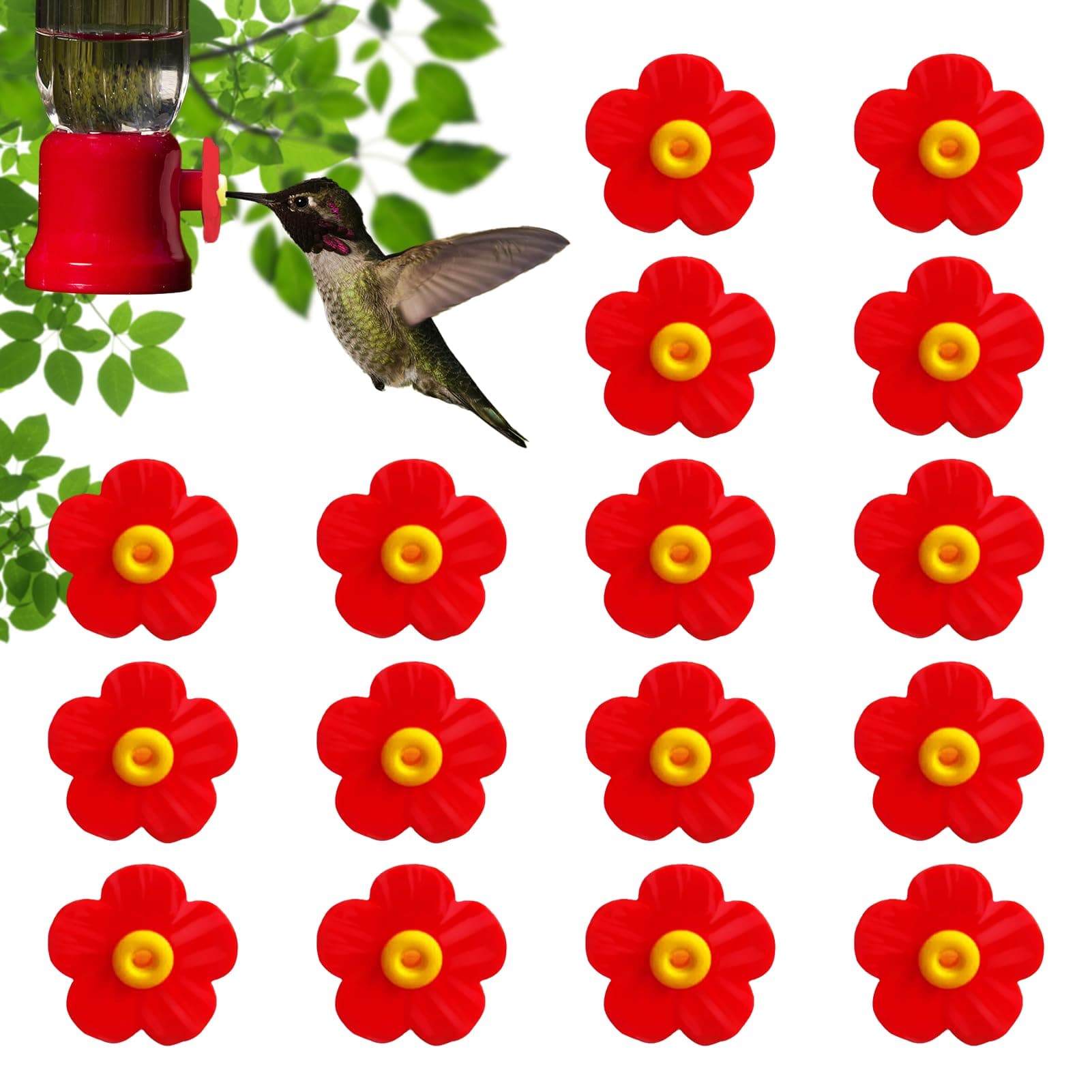 Hummingbird Feeders Replacement Flowers Replacement Parts for Hanging Feeding Hummingbird Outdoors Replacement Bird Feeder(Red,16pcs)