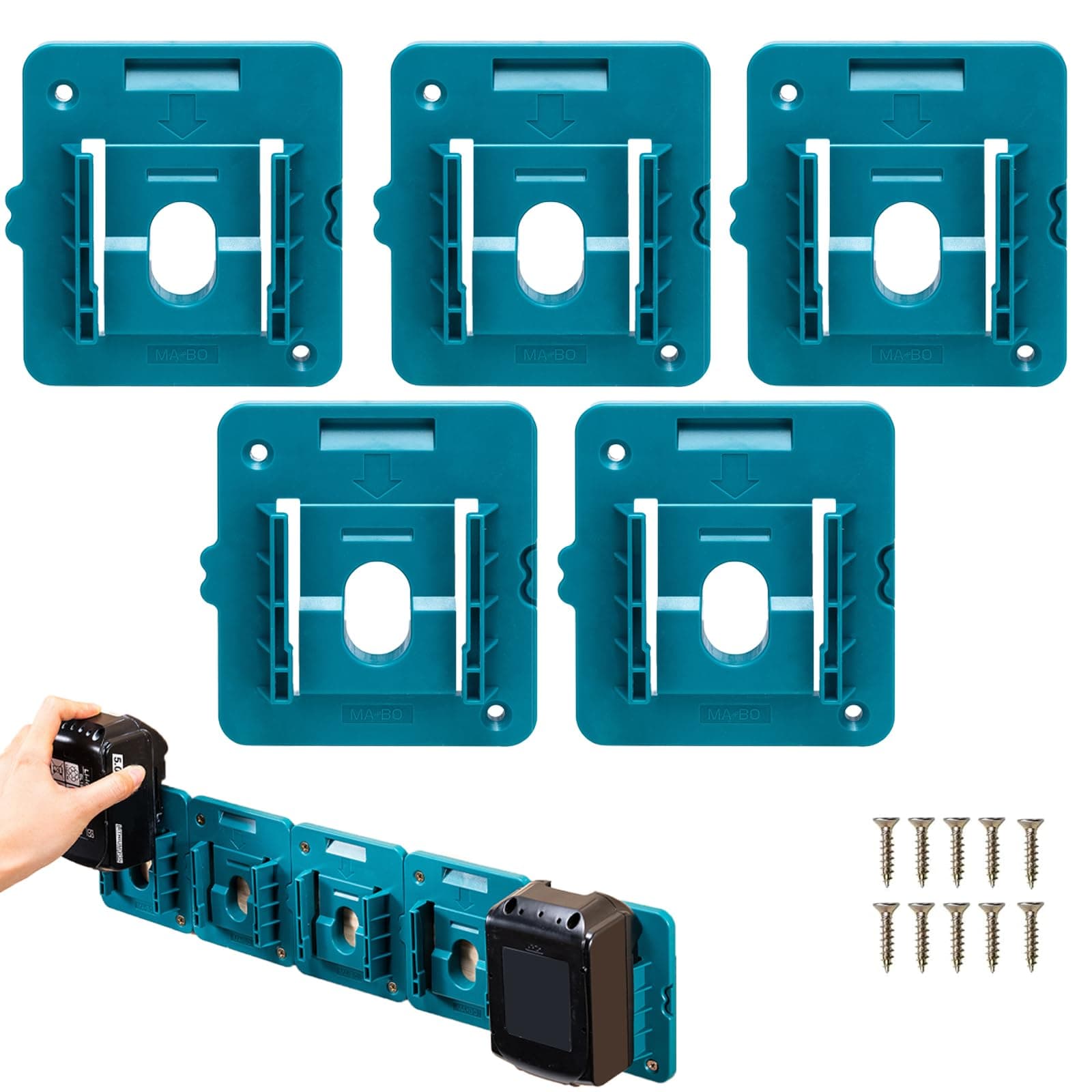 5 Pack-Battery Holder Fit for Makita 18V Battery, Wall Mount Batteries Storage Organizer for Work Van, Shelf, Toolbox for BL1860 for BL1850 for BL1840 BL1830 BL1860 BL1850 BL1840