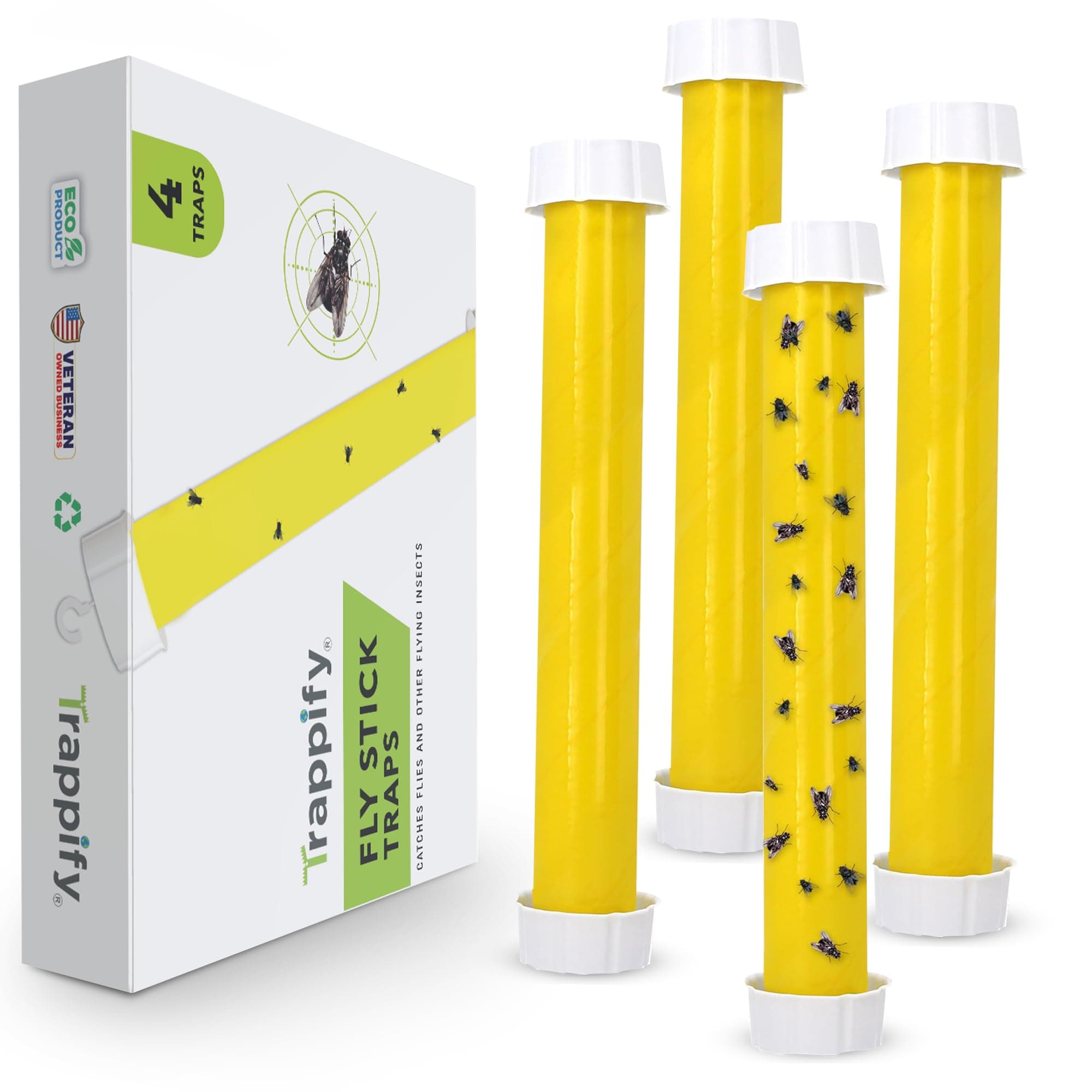 Trappify Hanging Fly Trap Indoor Outdoor - Sticky Fly Catcher, 4 Pack