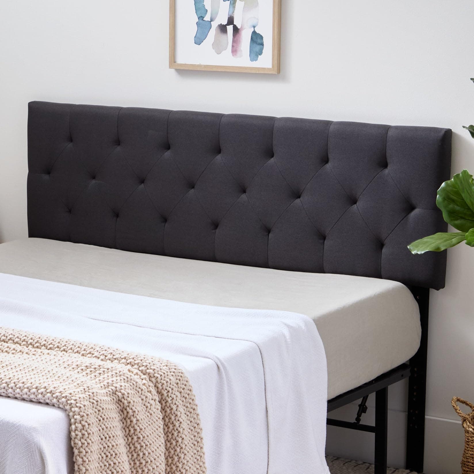 LUCID Mid-Rise Upholstered Headboard - Adjustable Height From 34” to 46” - King/California King - Charcoal