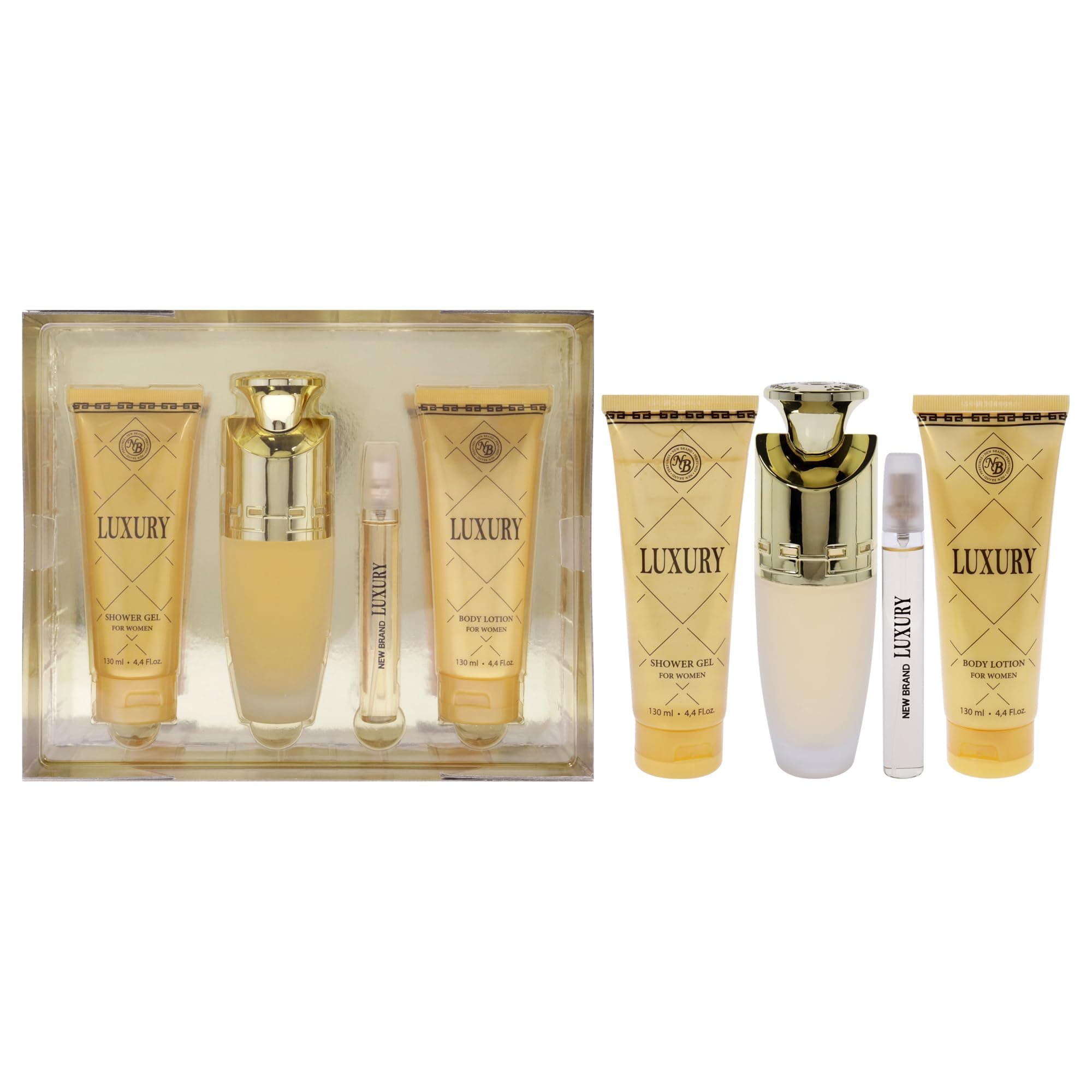 New Brand Luxury 3.3oz EDP Spray, 4.4oz Shower Gel, 4.4oz Body Lotion, 0.5oz EDP Spray Women 4 Pc Gift Set