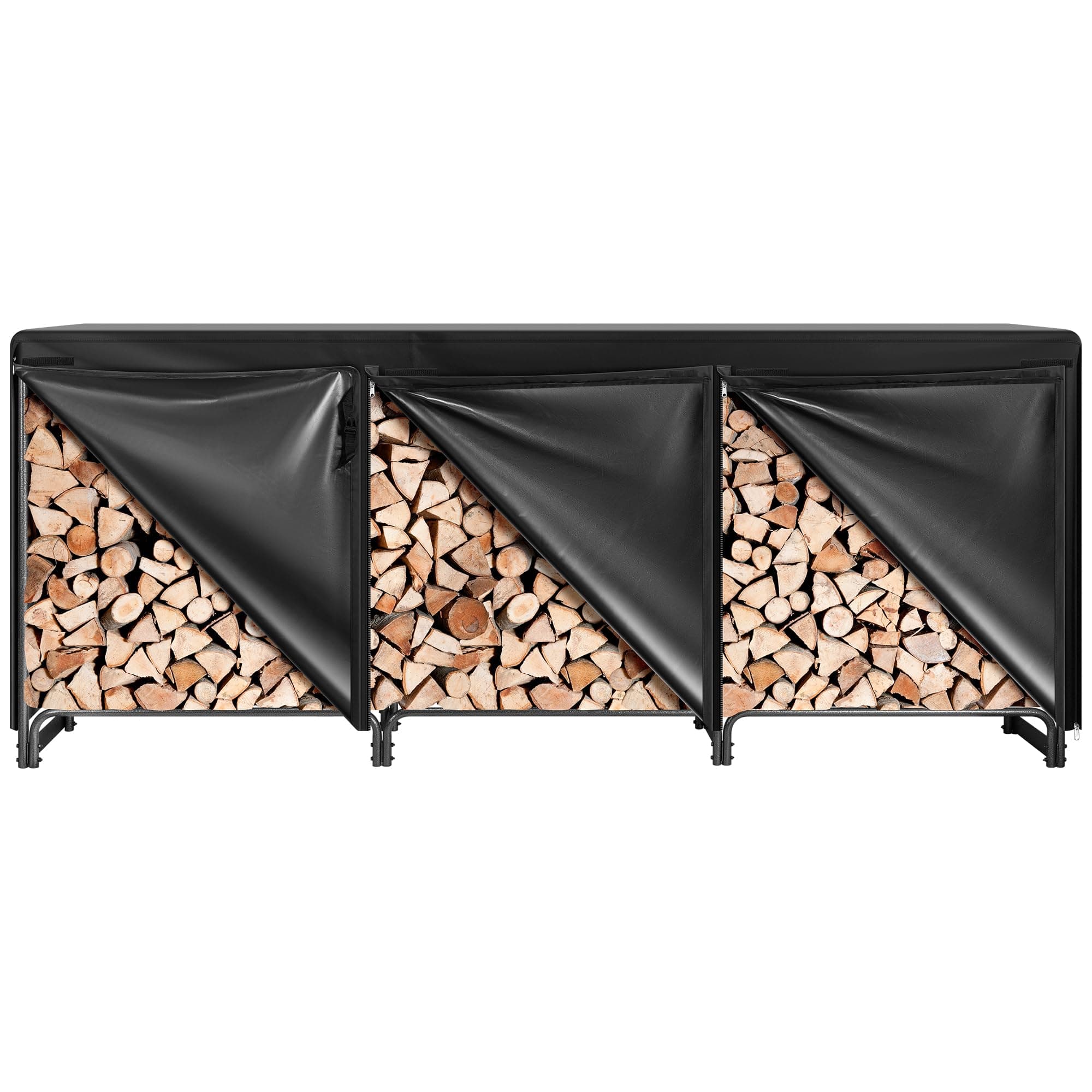 VIVOHOME 10 ft Heavy Duty Firewood Rack Outdoor with Cover, Black