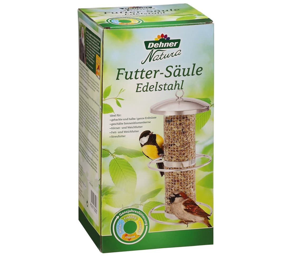 Dehner Natura Wild Bird Feeder Approx. 27 x 6.5 x 6.5 cm, Stainless Steel, Silver