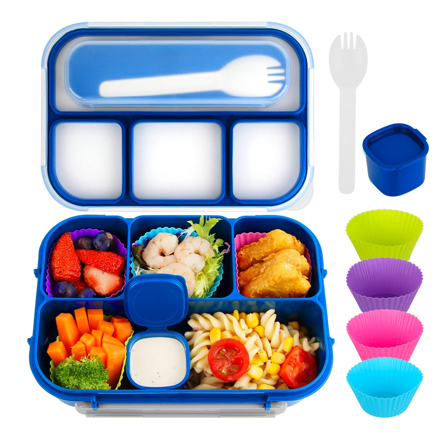MAMIX Bento Lunch Box Adult Lunch Box, Lunch Box Kids, Lunch Containers for Adults/Kids/Students,1300ML-4 Compartment Bento Lunch Box (bright blue)