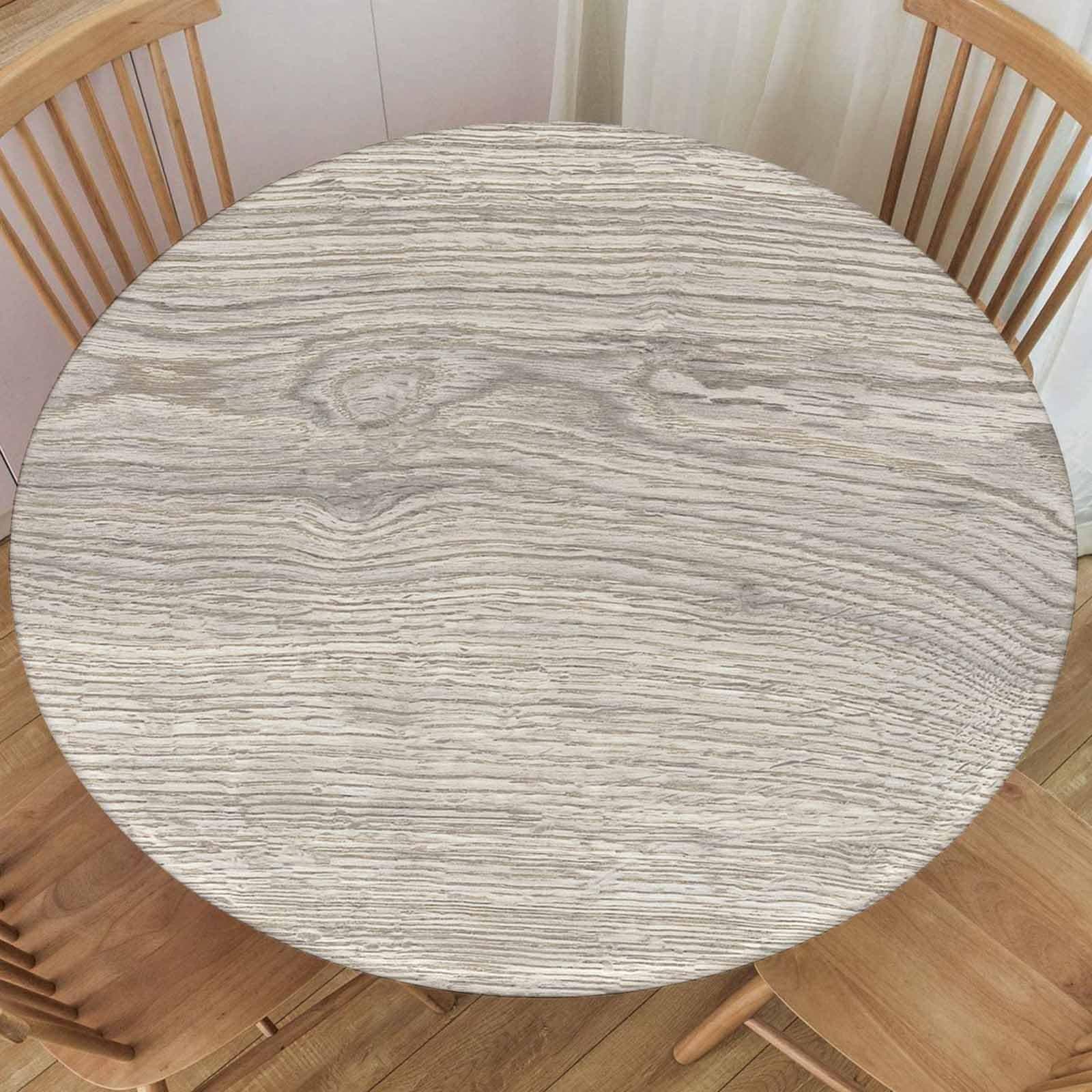 UNJOOES Wood Grain Table Cloth Round Cover Fitted Tablecloth with Elastic Edge Natural Wooden Tablecloths Waterproof Cloths for Dining Outdoor Patio, 68 Inch Fit for 56.2"-60.1" Tables Style-20