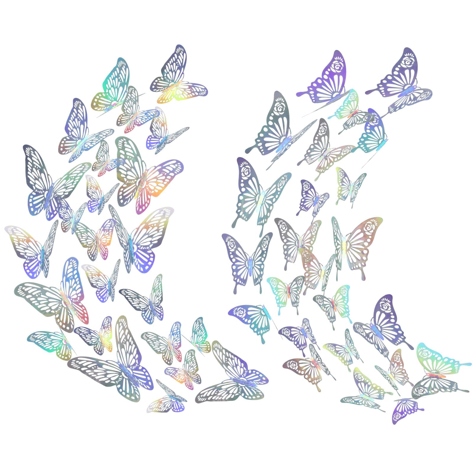Fnuqz 48Pcs 3D Laser Sivery Butterfly Wall Decor 2 Styles 3 Sizes Removable Stickers for Birthday Cake Cupcake Toppers Graduation Cap Decor Party Wedding Home Decals