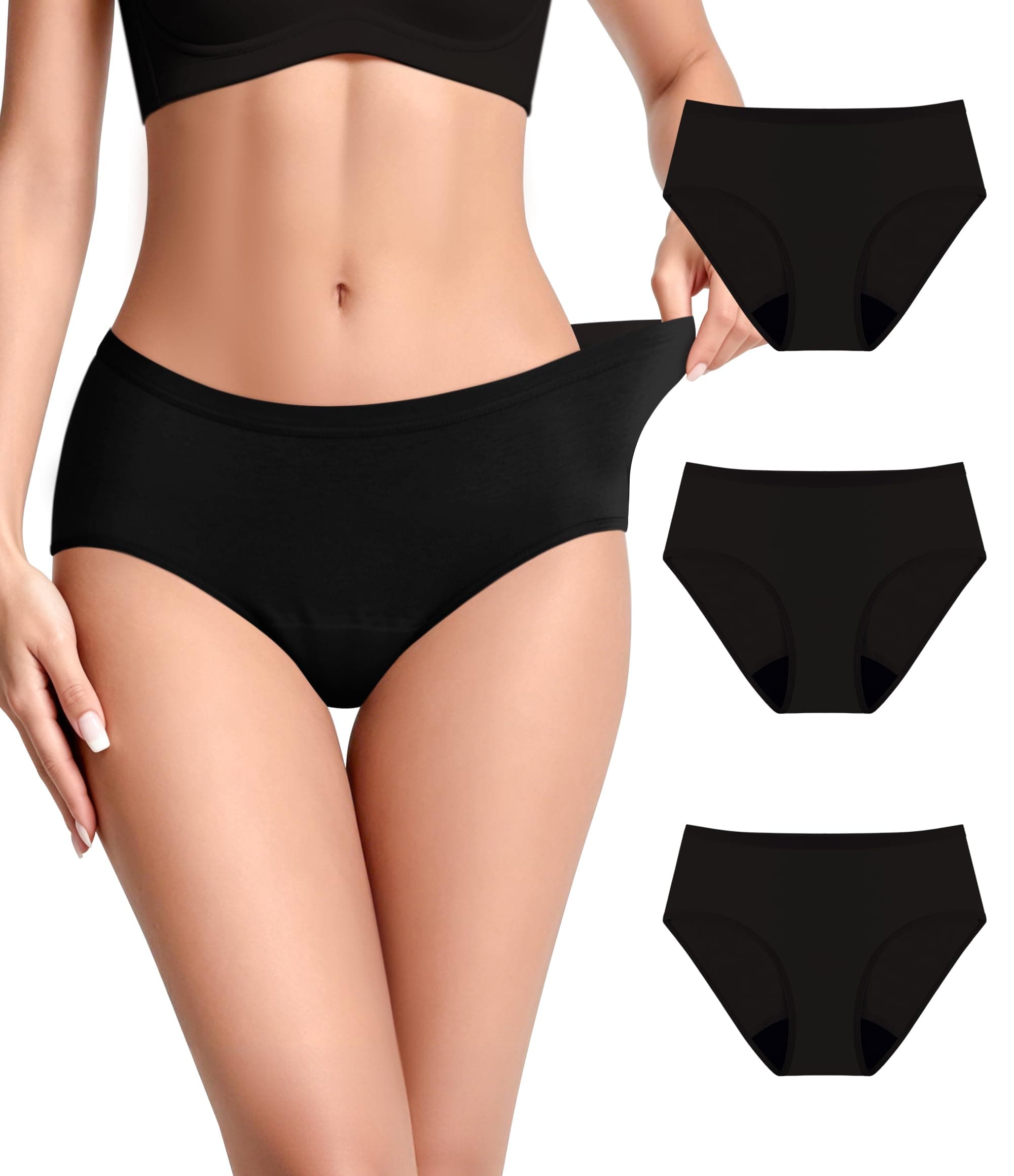IRISMORII Adult Womens Incontinence Postpartum Protective Underwear Washable Bladder Leak Proof High Absorbency Panties 3 Pack (3 Black, 2XL)
