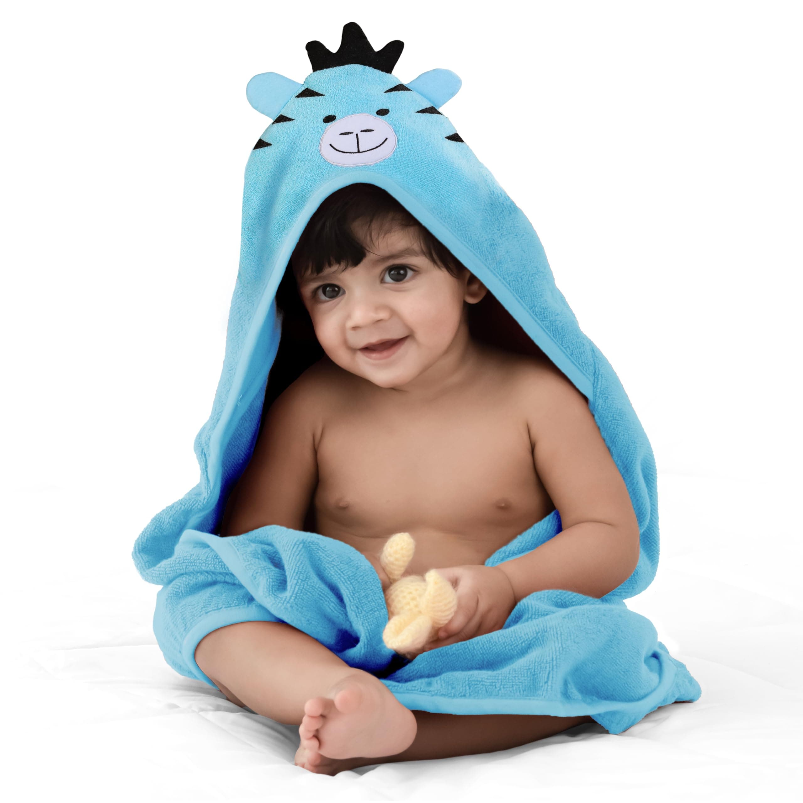 LuvLap Hooded Baby Bath Towel for New Born, Super Soft, Made with Super Soft and Highly Absorbent 100% Zero Twist Cotton, Can be Used for Baby Swaddling (Aqua Blue Zebra)