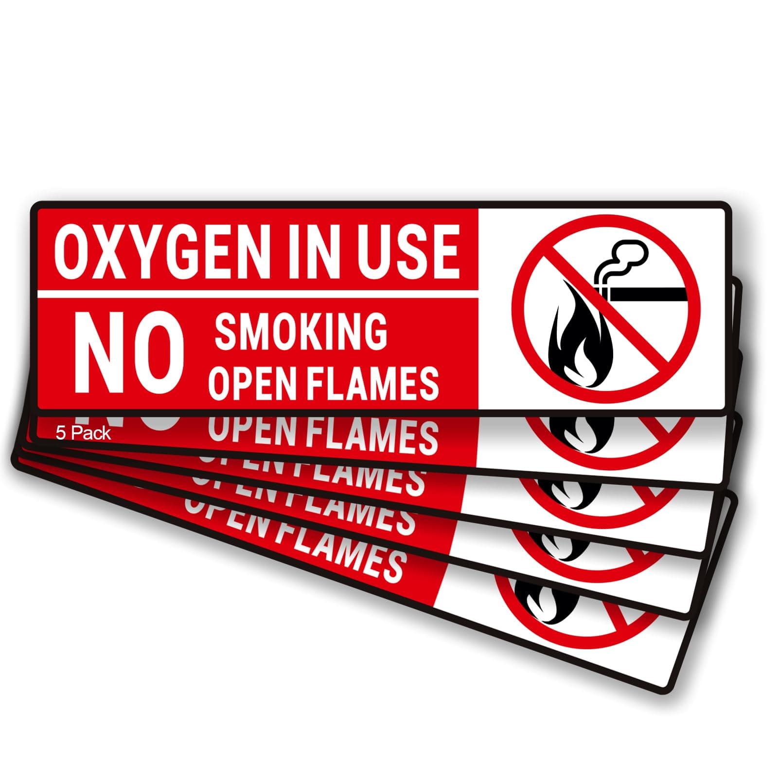 RAMIEYOO Oxygen in Use Decal, 5Pack No Smoking No Open Flames Area Stickers - Adhesive Vinyl Safety Warning Sign - Indoor & Outdoor Use - 10x3 inches
