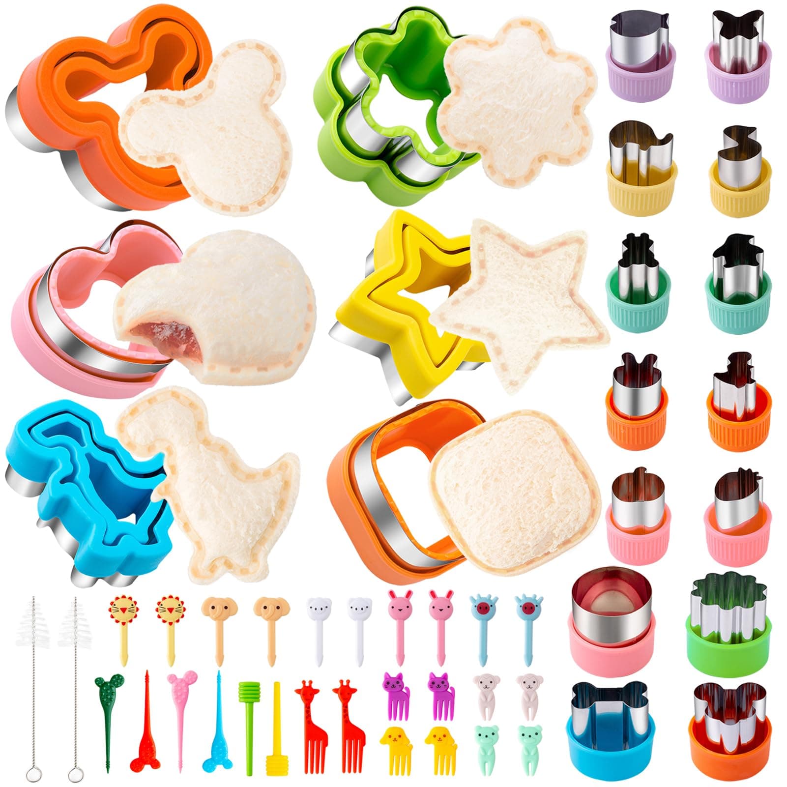 Sandwich Cutter for Kids 48 Pcs (Large), Nifogo Sandwich Maker, Cookie Cutters and Sealer Set, Bread Decruster, Dinosaur Mickey Heart Shape for Boys Girls