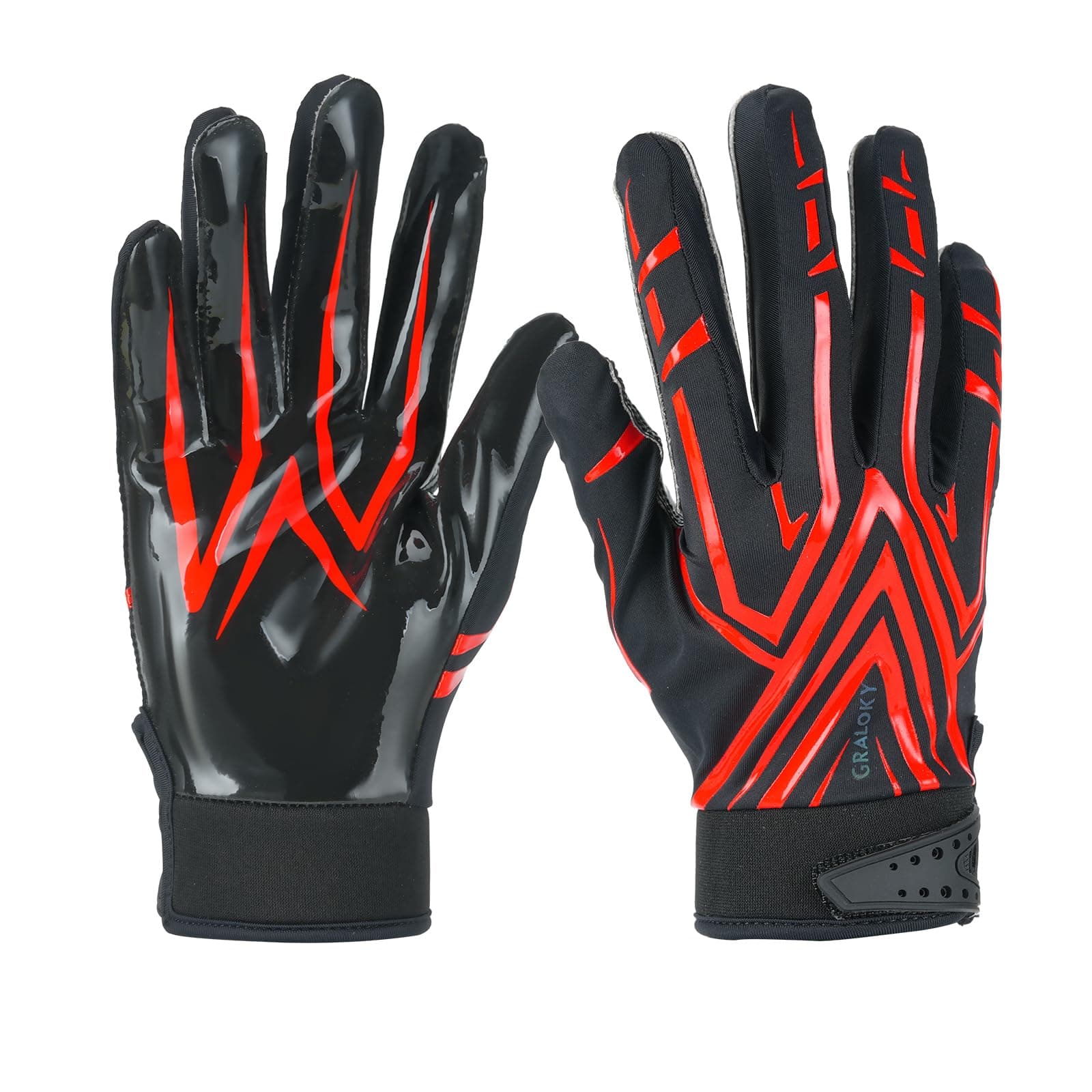Graloky Football Gloves Men Women Boys, Youth Adult Football Receiver Gloves, Enhanced Performance Ultra Sticky Silicone Palm Tacky Grip Football Gloves (Red, Small)