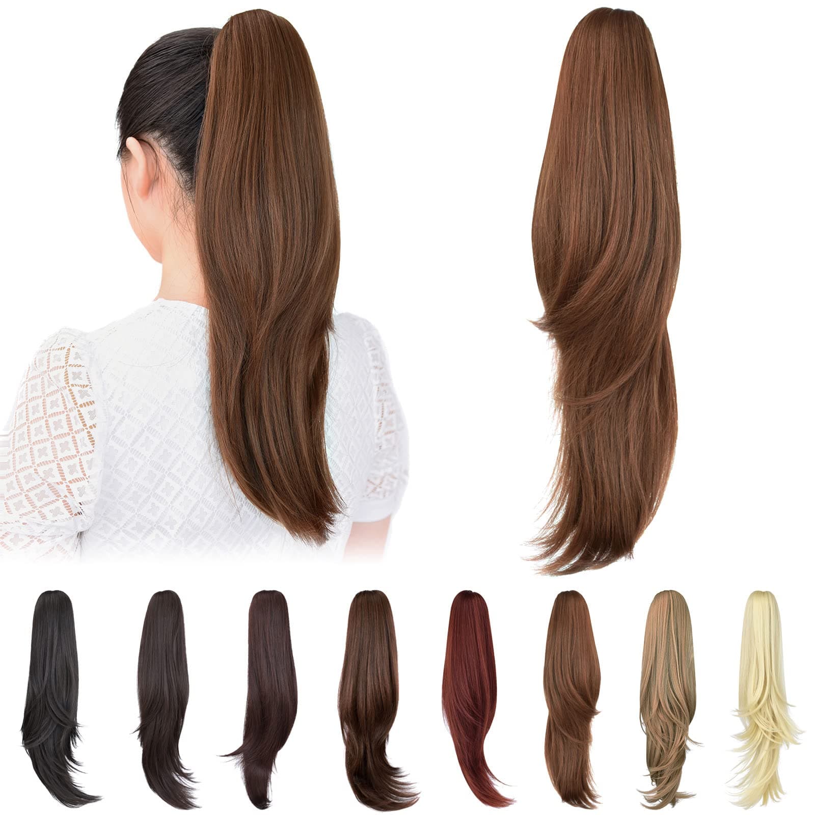 Brown ponytail extension,20" clip ponytail hair extensions ponytail curly claw hair Hair Extension Natural Looking Synthetic Hairpiece for Women Light Golden Brown