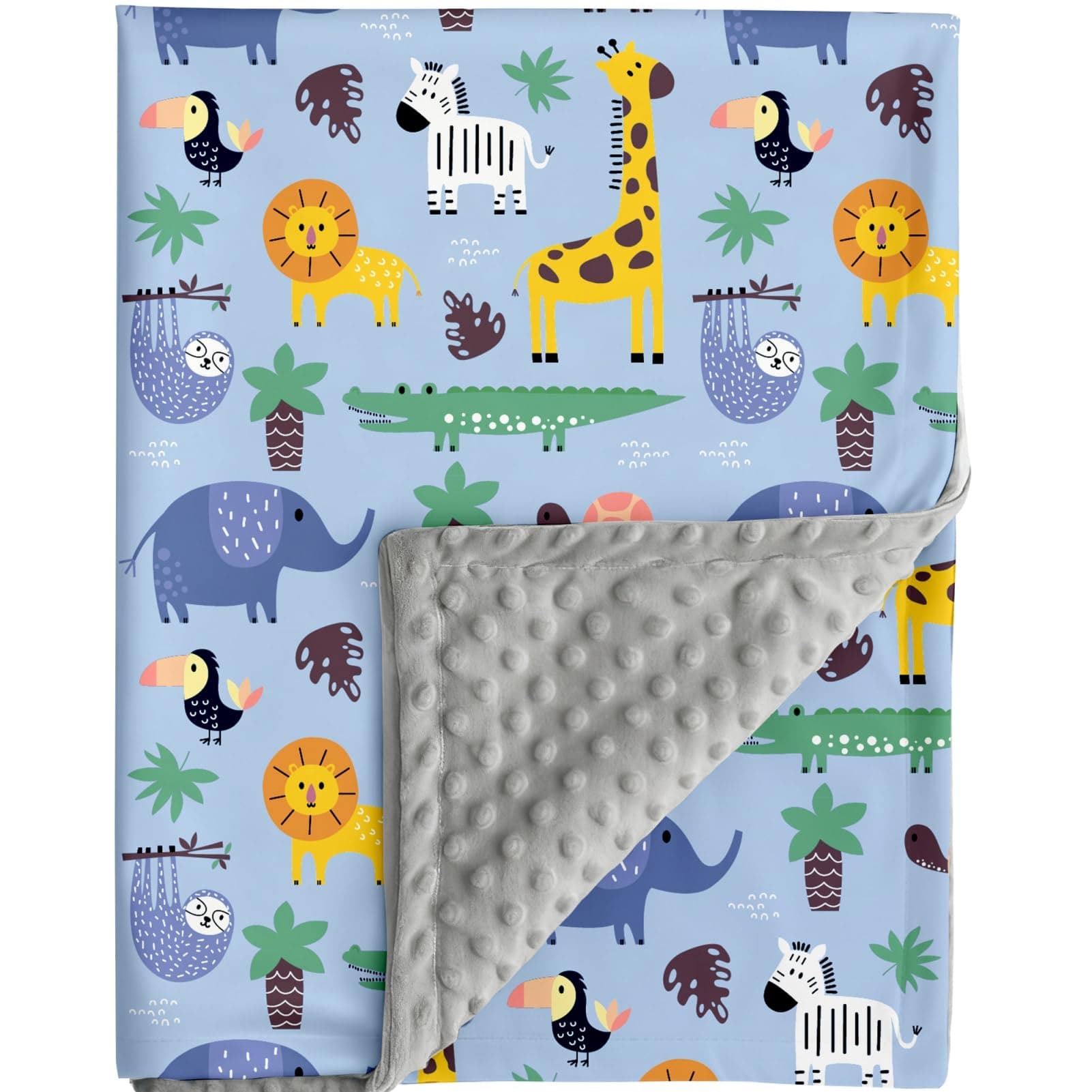 FIGEPO Safari Jungle Animals Baby Blanket Gender Neutral Blankets for Newborn Baby Girls or Boys Nursery Toddler Double Layer Blanket with Dotted Backing and Animal Printed (Animal 2)