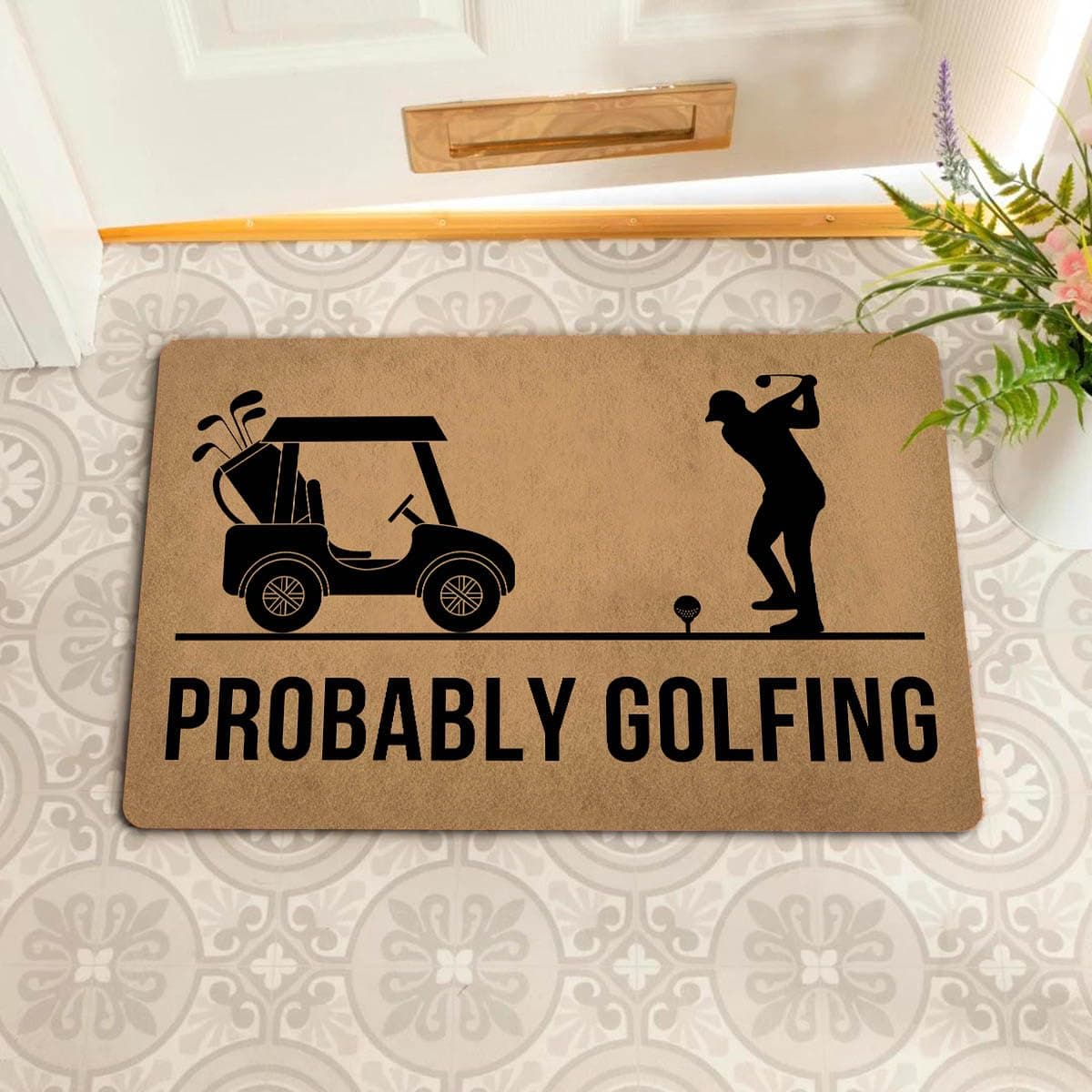 Funny Welcome Doormat for Entryway Front Porch Decor Rugs Probably Golfing Golf Father Gift Personalized Monogram Rugs with Anti-Slip Rubber Back Novelty House Warming Gift Mat(23.7 X 15.9 in)