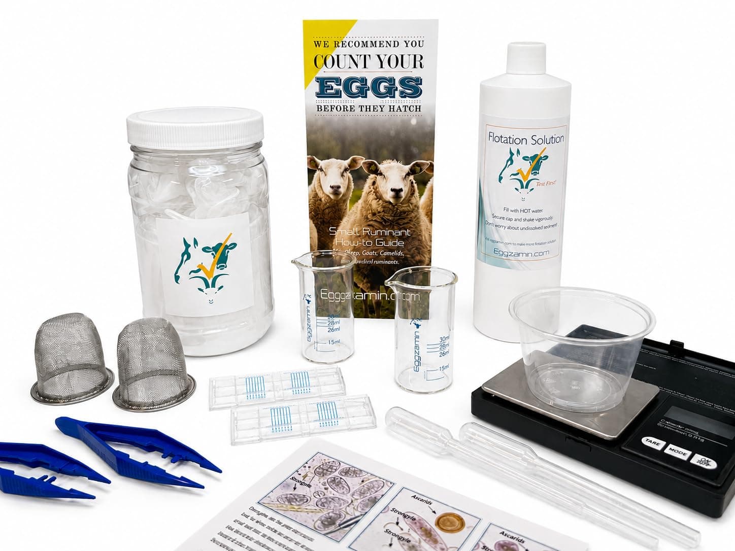 Fecal Egg Count Kit for Goats, Sheep, Cattle, Alpacas & Llamas – McMaster Method Parasite Test by Eggzamin