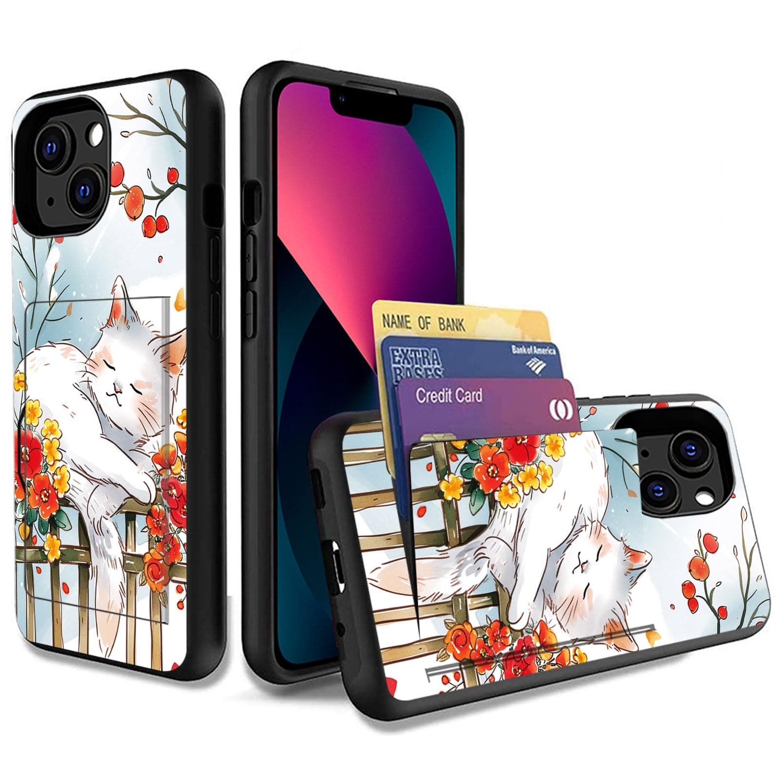 KJFHDJFDH for iPhone 15 Plus Case,Dual Layer Smooth Hard Back Cover Wallet Pocket Credit Card ID Protective Case for iPhone 15 Plus,Cute Cat