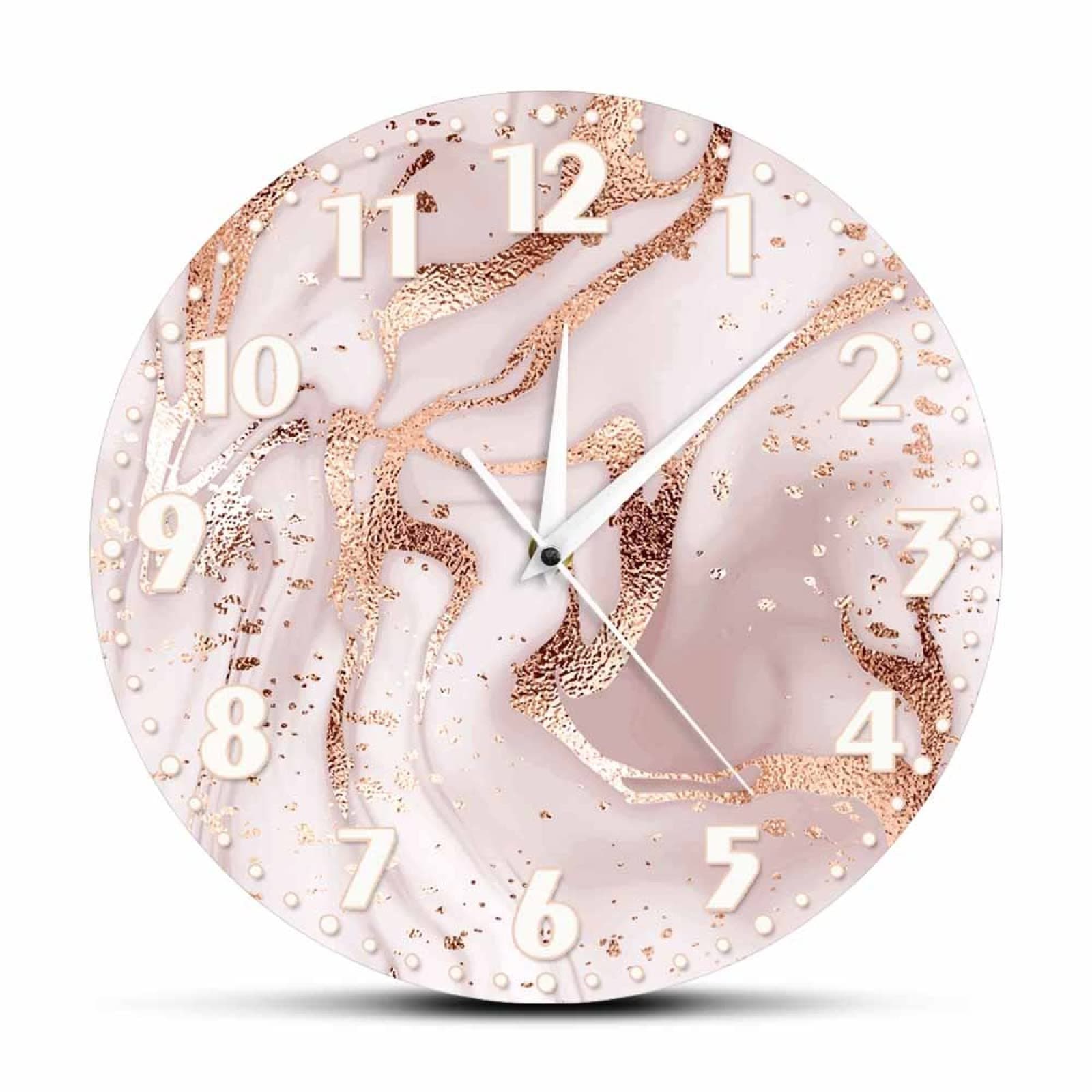 OTKU 12 inch Wall Clock Rose Gold Marble Pinkish Texture Printed Wall Clock for Bedroom Luxury Marble Watercolor Background Contemporary Wall Watch for Modern Wall Decor